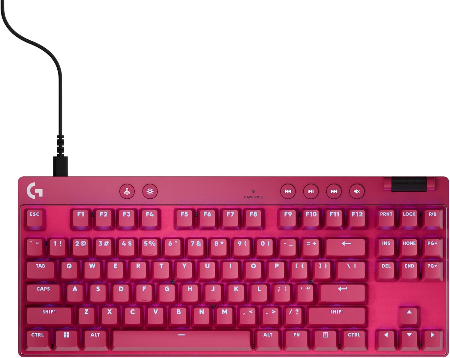 Logitech G PRO X TKL Rapid (Tenkeyless) Wired Gaming Keyboard: Magnetic Analog Switches with Rapid Trigger, Lightsync RGB, Detachable USB-C Cable, Volume Roller & Media Buttons – Magenta