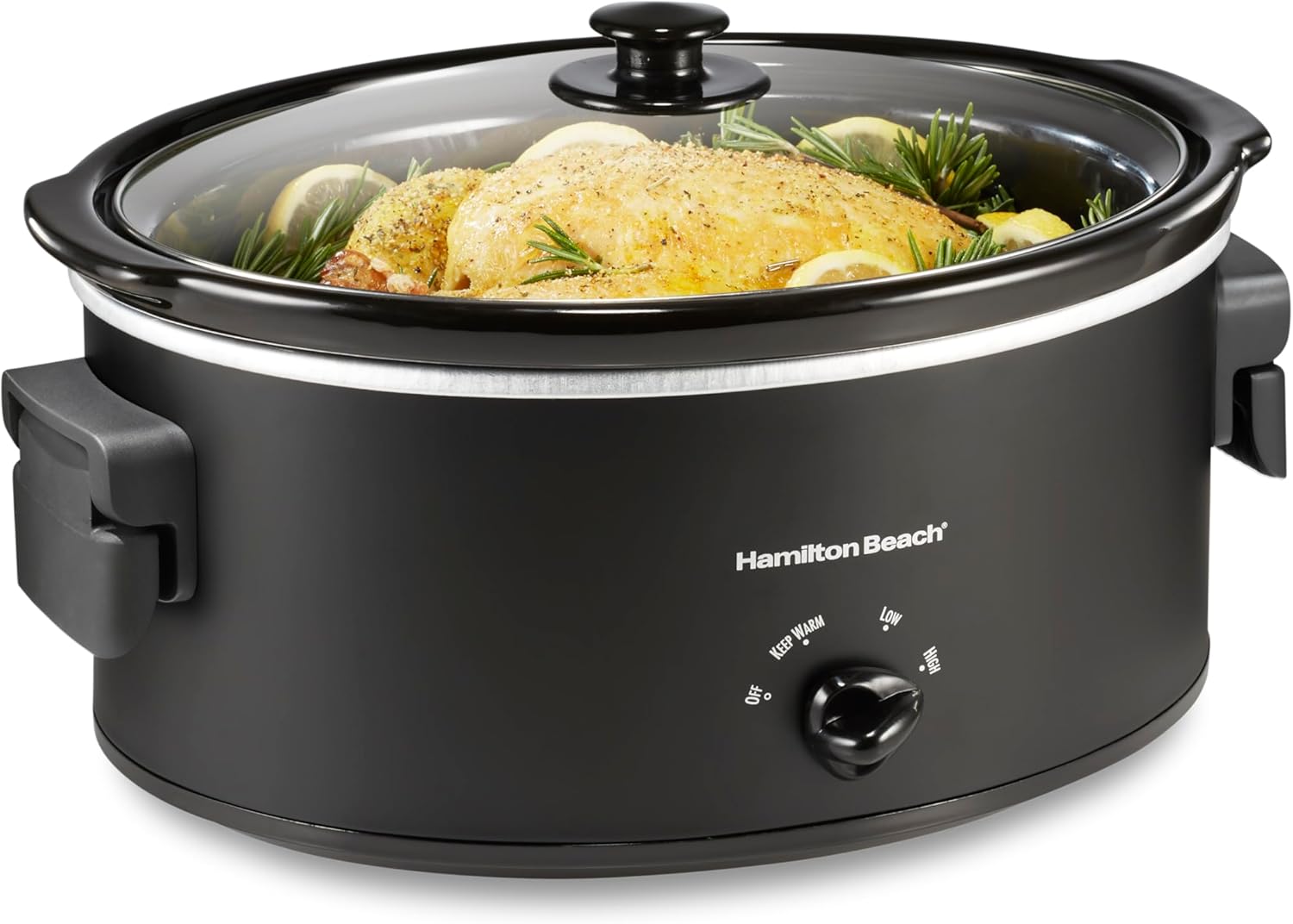 Hamilton Beach 6 Quart Slow Cooker With Space-Saving Folding Handles | 3 Heat Settings | Dishwasher Safe Stoneware Crock & Glass Lid | Black | 33664