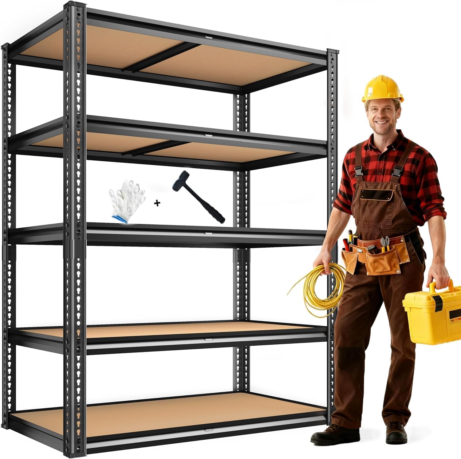 ROOMFAVE 5 Tier Storage Shelves, 2250LBS Heavy Duty Garage Shelving, Adjustable Metal Shelving Unit,Garage Storage Shelves for Pantry Basement Kitchen Warehouse,72″ H x 35.56″ W x 16″ D Black