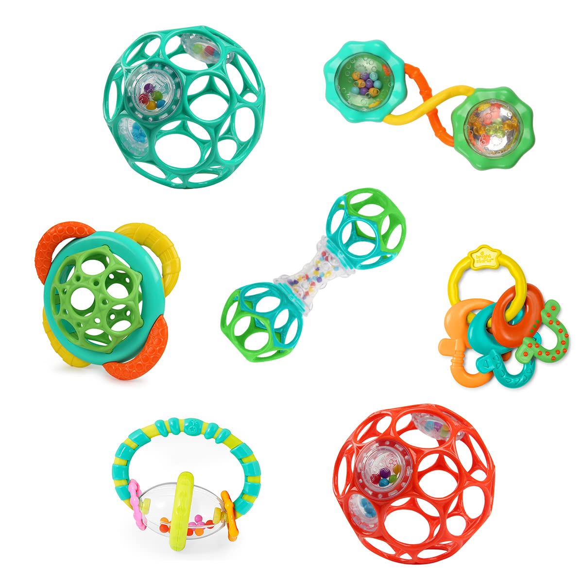 Bright Starts Soothers & Shakers 7pc Gift Set – BPA-Free Baby Rattles, Teethers and Stroller Toys, Unisex, Newborn+