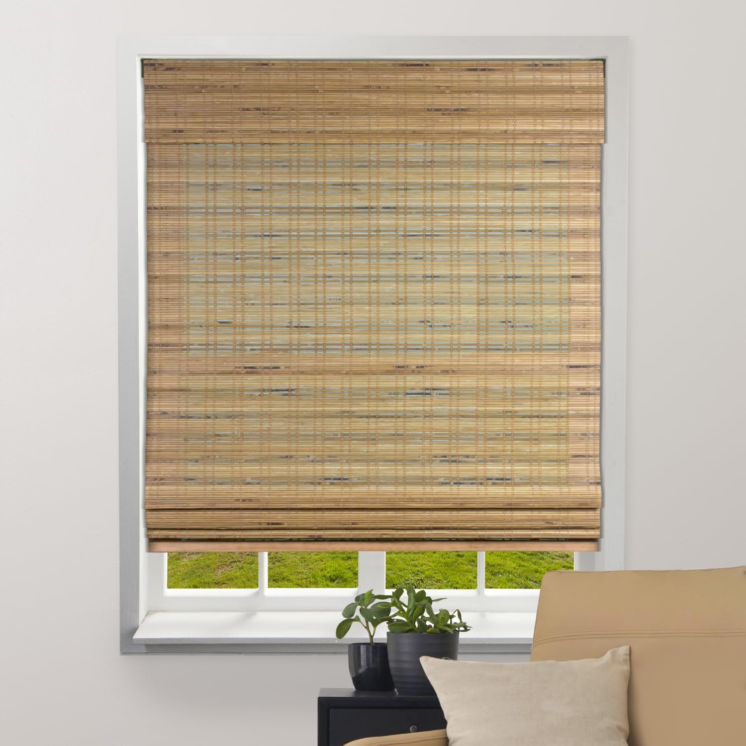 ARLO BLINDS Sheer Bamboo Roman Shades with Valance – Tuscan, 34.5″ W x 60″ H – Light Filtering Cordless Blinds for Interior Windows – Real Natural Bamboo Material – Mounting Hardware Included