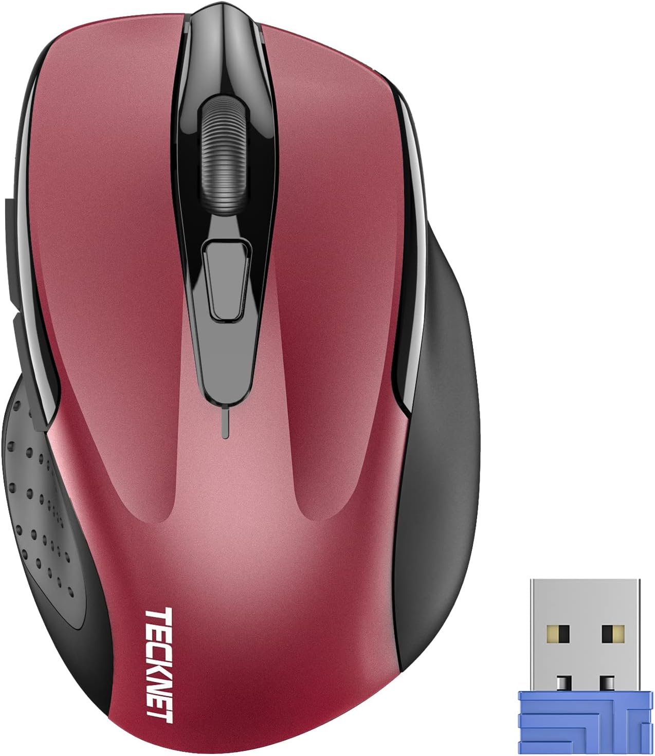 TECKNET Wireless Mouse, 2.4G Ergonomic Optical Mouse, Computer Mouse for Laptop, PC, Computer, Chromebook, Notebook, 6 Buttons, 24 Months Battery Life, 2600 DPI, 5 Adjustment Levels – Red