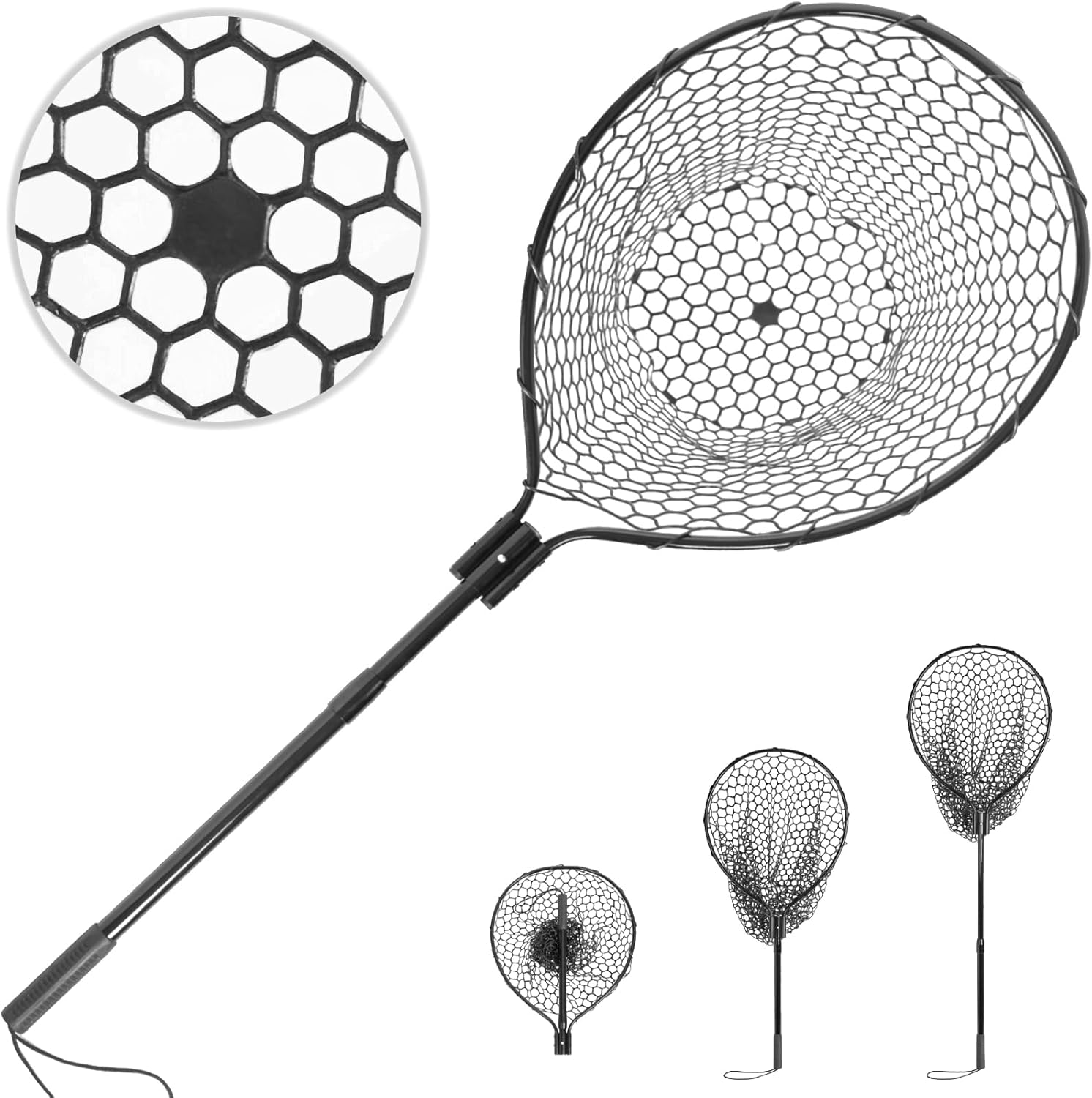 High Strength Large Landing Net – Rubber Fishing Net with Long Telescoping Handle & Soft Rubber Netting, Landing Nets for Fishing, Ideal for Boat, Pier, River Angling