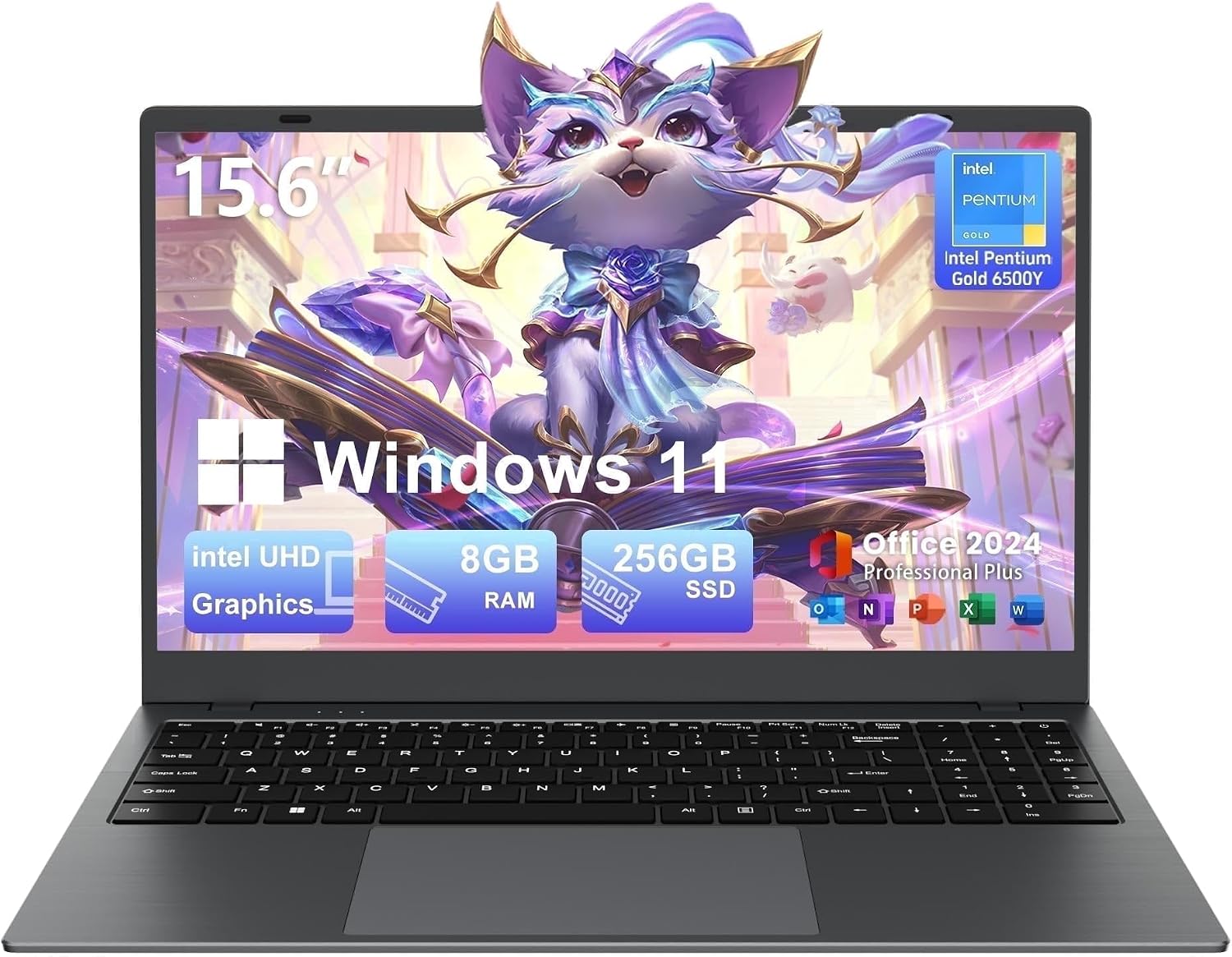 15.6″ Laptop Computer, 8GB RAM 256GB SSD, Pentium Gold 6500Y with 2 Cores Up to 3.4GHz, FHD Display, Off 2024, WiFi5 BT5.0, Win11 Laptop for Business, Student, Office, Dark Gray