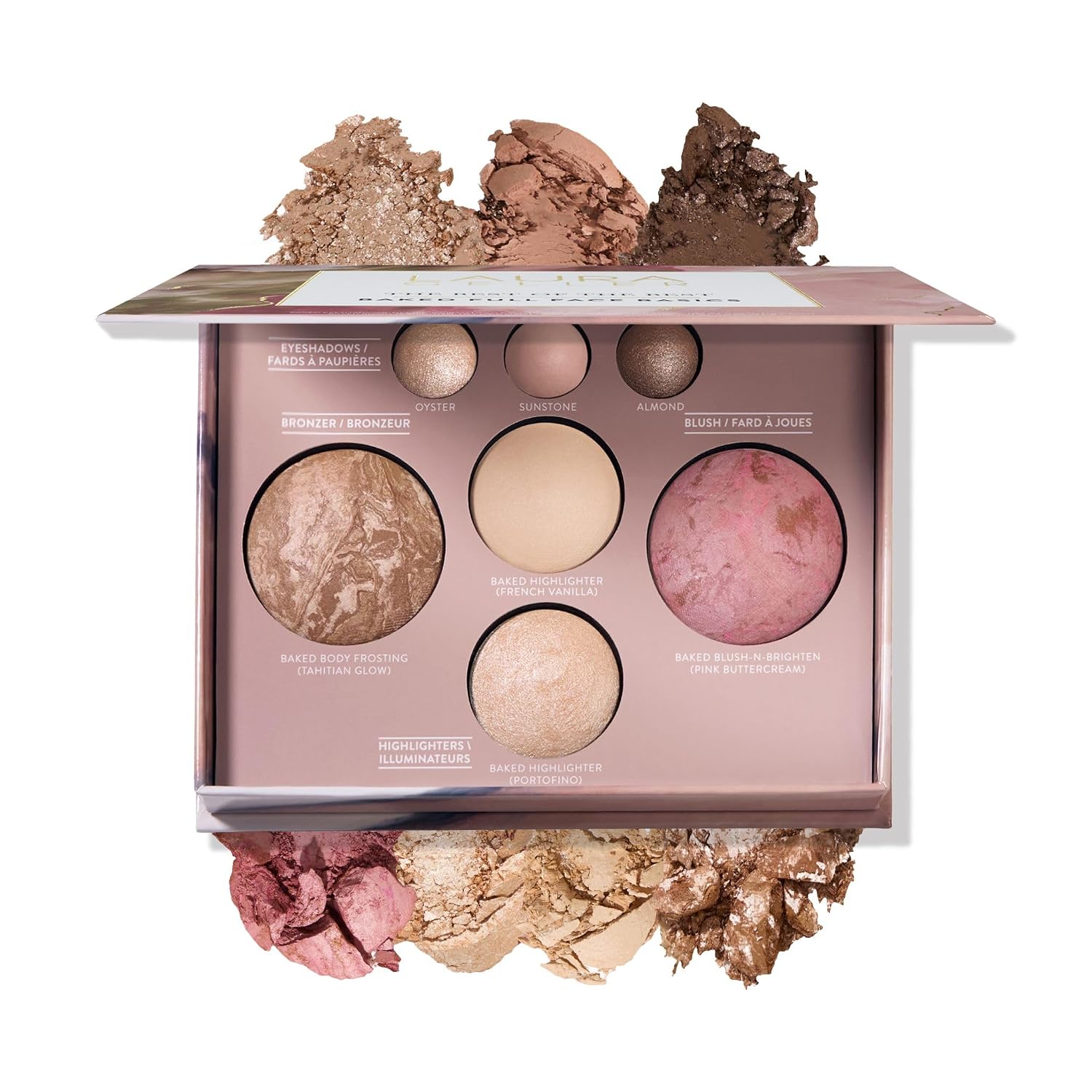 LAURA GELLER NEW YORK Best of the Best Baked Palette – 7-in-1 Full Face Palette – Bronzer, Blush, 2 Highlighters & 3 Eyeshadows – Crease-Proof, Handmade in Italy – Travel-Friendly