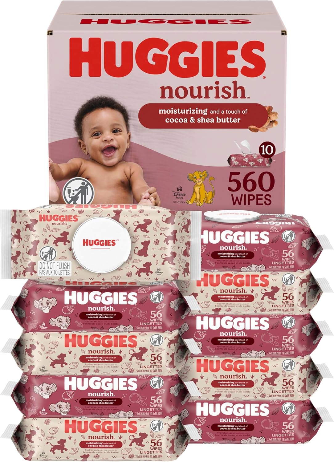 Huggies Nourish Scented Baby Wipes, 10 Push Button Packs (560 Wipes Total)