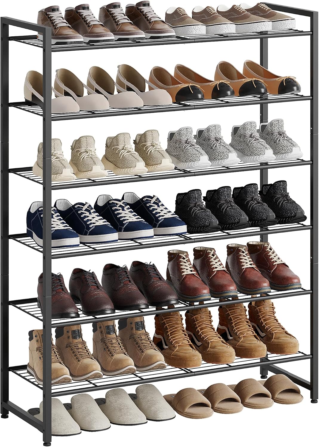 Nunsino Shoe Rack, Metal Shoe Organizer, 6 Tier Garage Shoe Rack Max Holds 30 Pairs,Shoe Storage Shelf for Closet,Entryway, Black