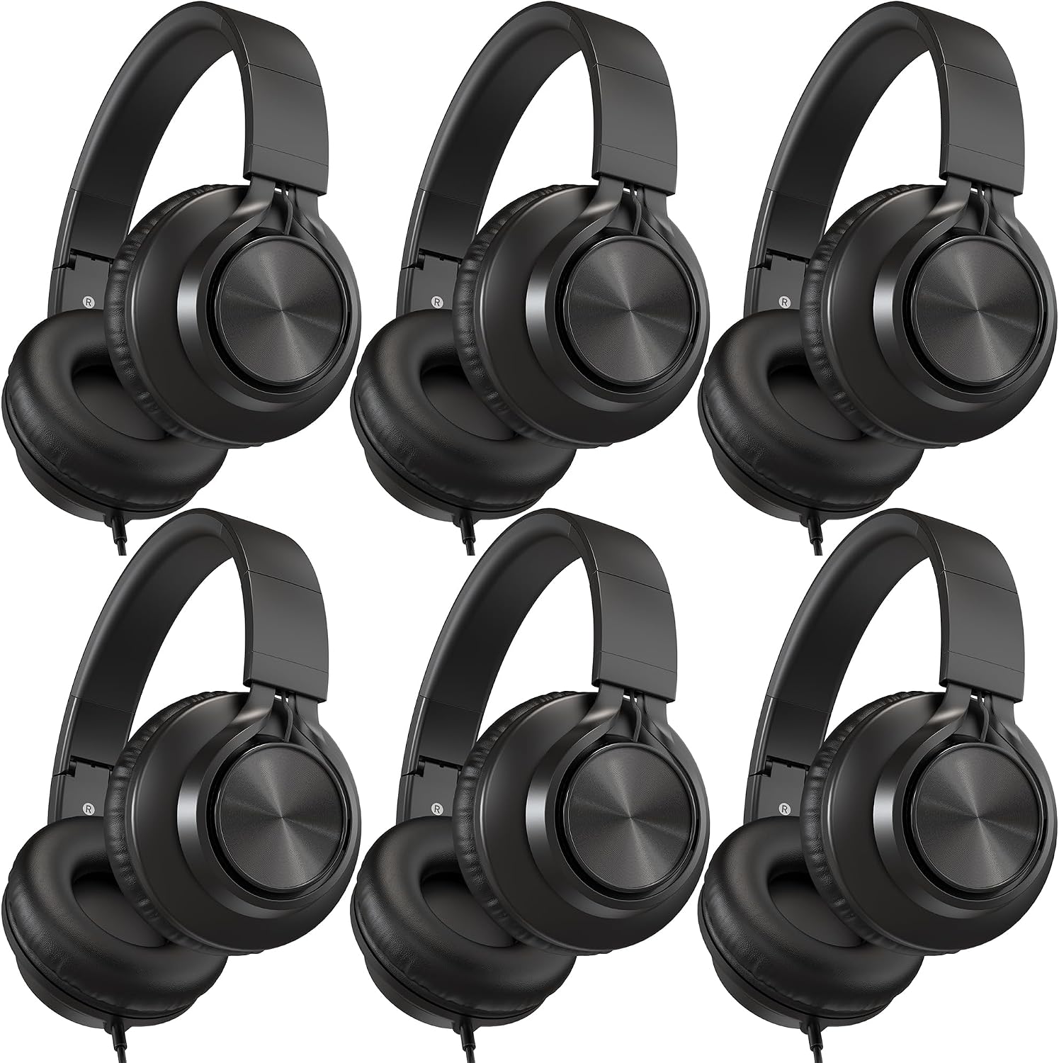 AILIHEN Kids Headphones Wired for School Bulk, 6 Pack Headsets with Microphone for K-12th Grade Classroom, Students, Teens, 3.5mm Jack for Chromebook, Computer, Laptop (Black)