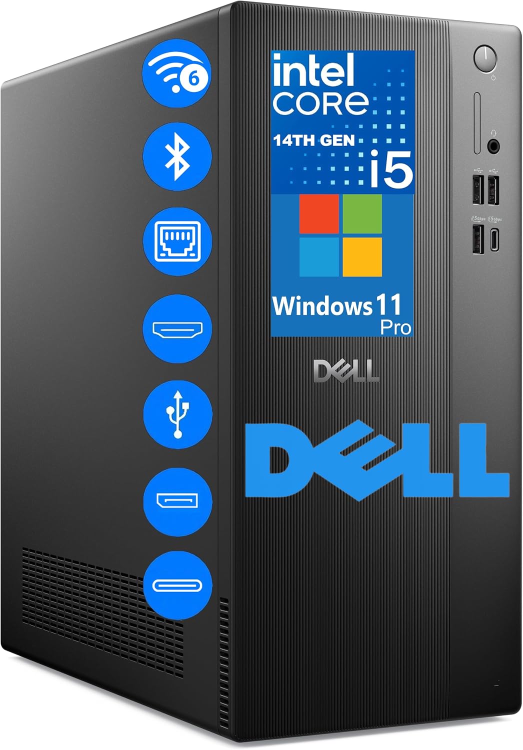 Dell Pro Tower Essential Desktop PC, 14th Gen Intel 10-Core i5-14400, 16GB DDR5 RAM, 512GB PCIe SSD, WiFi 6, Bluetooth 5.4, DisplayPort, HDMI, Windows 11 Pro, Business Computer Tower