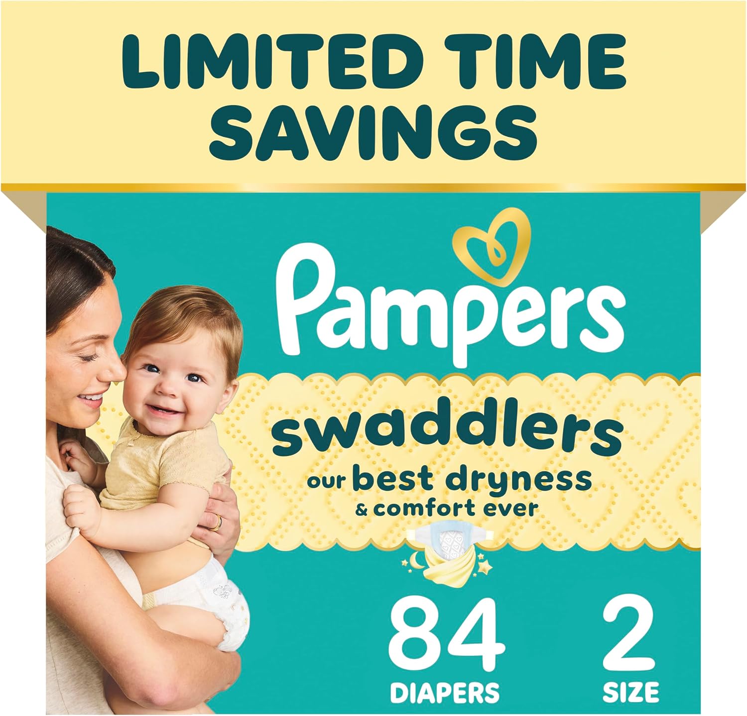 Pampers Swaddlers Diapers, Size S2 (10-22 lbs), 84 Count, Absorbent, Keeps Baby Dry and Comfortable, Pediatrician Recommended Skin Safe Disposable Baby Diaper