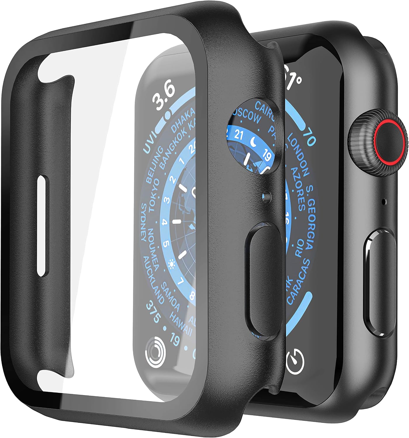 Misxi 2 Pack Hard PC Case with Tempered Glass Screen Protector Compatible with Apple Watch Series 9 (2023) Series 8 Series 7 45mm, Ultra-Thin Scratch Resistant Cover for iWatch S9/S8/S7, Black | 2-Pack Cover with Tempered Glass for 9/8/7, Scratch Resistant Sensitive Touch Protection, Black