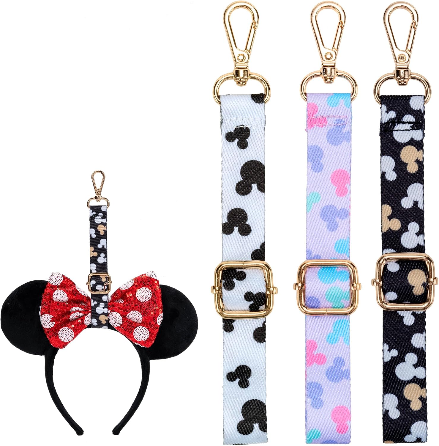 3PCS Mouse Ear Holder for Backpack Theme Park Trip Essentials Bag Charm Adjustable Keychain Lanyard Organizer Decor