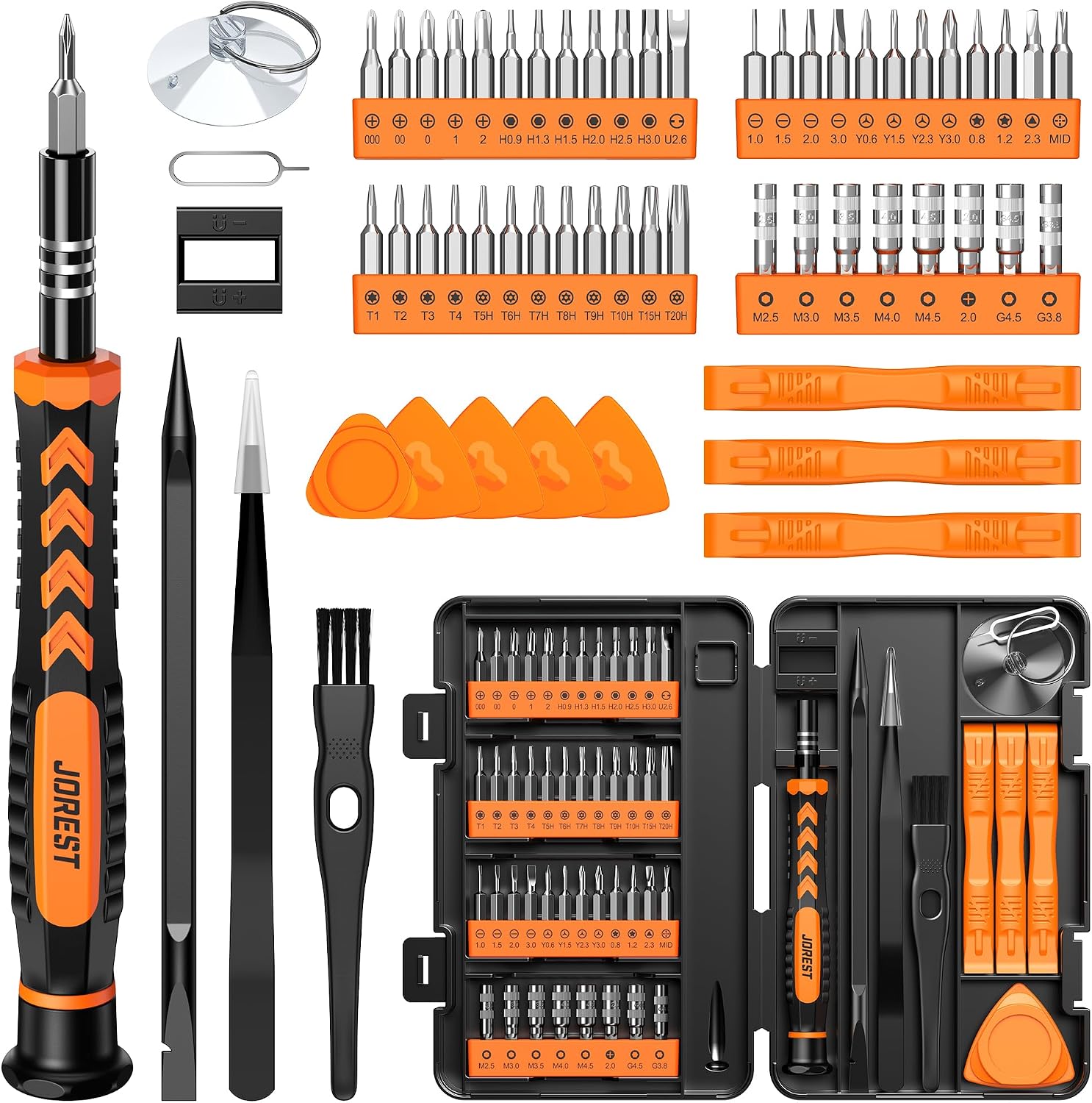 JOREST 59Pcs Small Precision Screwdriver Set with Torx T5, T6, T8, Mini Repair Tool Kit for Macbook, Computer, Laptop, iPhone, PS4 PS5, Xbox, Switch, Eyeglasses, Watch, PC, Ring Doorbell, Electronic