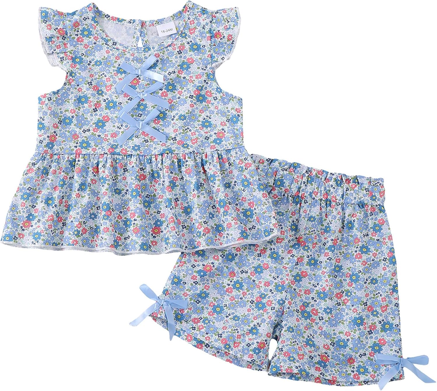 Jecson Toddler Baby Girl Summer Clothes Cotton Ruffled Sleeve Shirt Tops and Shorts Set Outfits 12Months-4T