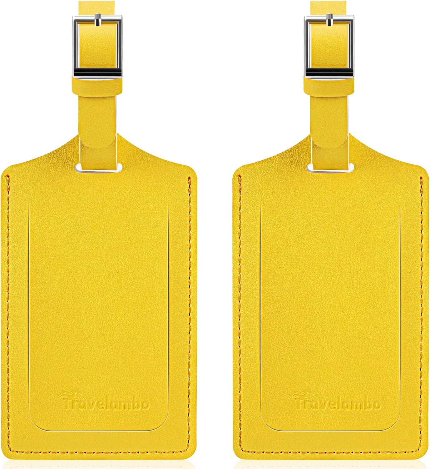 Travelambo Luggage Tags for Suitcases Faux Leather Privacy Protection 2 Pack Bag Tags Travel Accessories Essential, Energetic Yellow
