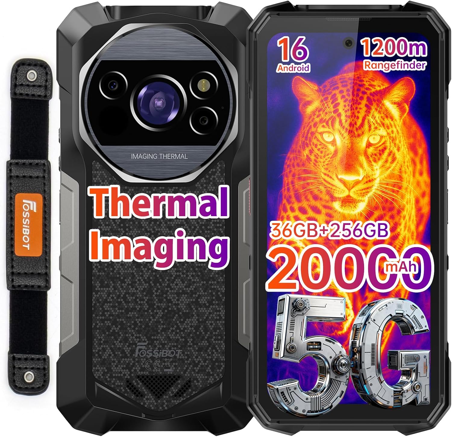 FOSSIBOT F115 Ultra 5G 20000mAh/33W Rugged Phone Thermal Imaging Android 16, Dimensity 7100+36GB+256GB Gaming Phone, 1200m Ranging, 6.78″ FHD+120Hz Gorilla Glass,50m Range Night Vision 64MP Cell Phone