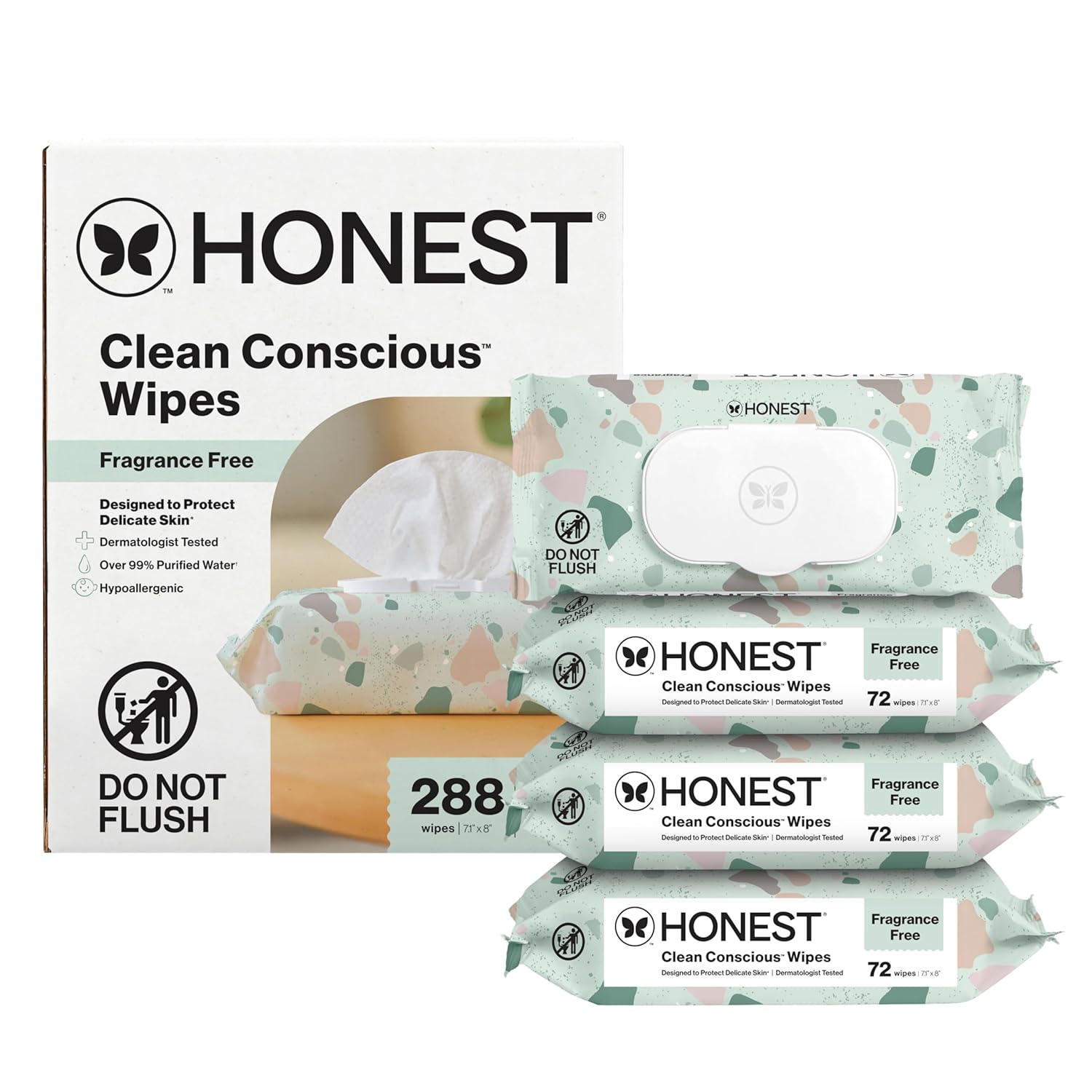 The Honest Company Clean Conscious Multi-Use Wipes | Hypoallergenic + Unscented for Sensitive Skin | Over 99% Water, Compostable, Plant Based, Baby Wipes | Geo Mood, 288 Count