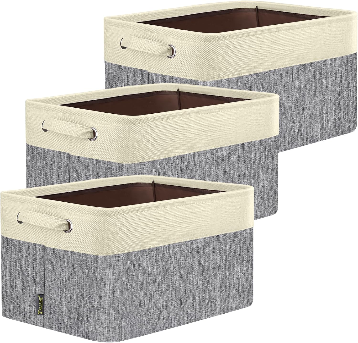 BALEINE 3 Pack Fabric Closet Storage Bins for Shelves, Linen Closet Organizers and Storage, Decorative Baskets for Organizing, Shelf, Clothes, Home, Office (Grey, 15″x11″x9.5″)