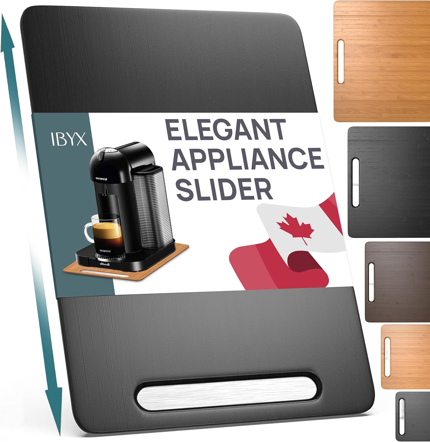 Ibyx Elegant Appliance Slider – Sliding Tray for Coffee Maker & Heavy Kitchen Appliances, Easy Slide, Made of Premium Bamboo, Space-Saving Kitchen Organizer, 40 lb Capacity, Black – 9.5 x 14 Inch