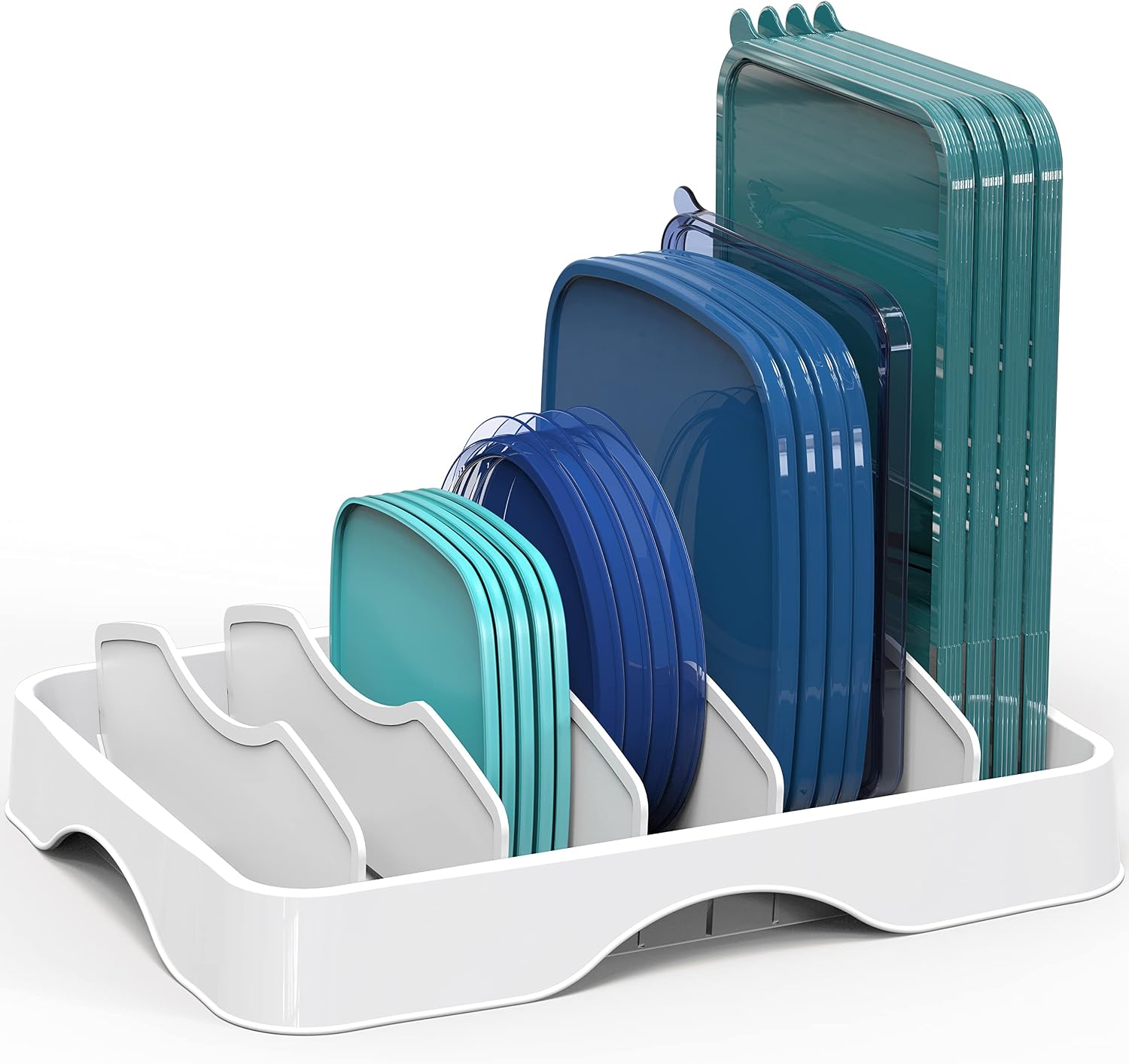 Simple Houseware Food Container Lids Storage Organizer with Adjustable Dividers, 13”x10”, White