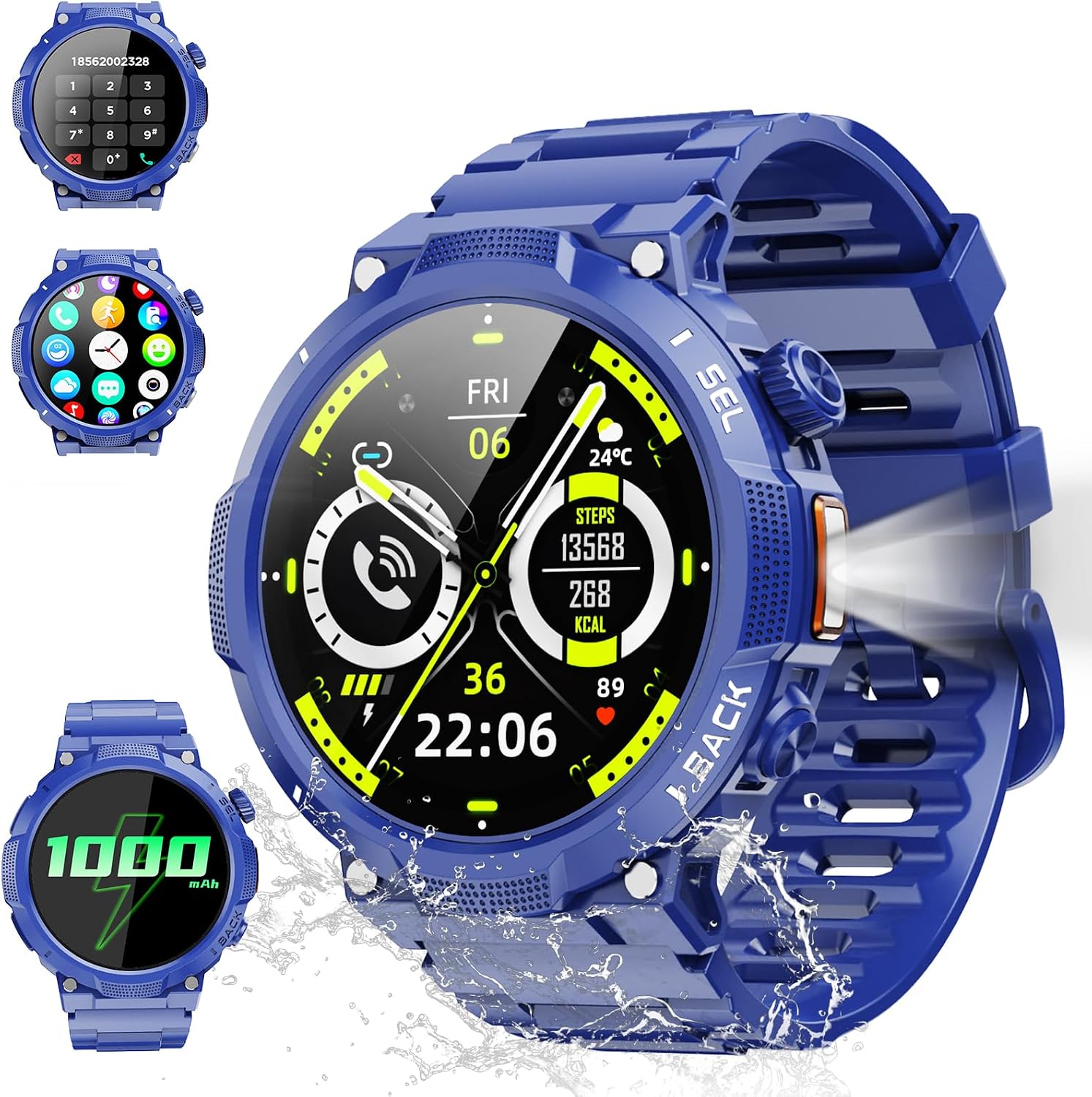 Smart Watches for Men (Answer/Make Call), 1.53″ HD Military Smartwatch, 50+ Days Extra-Long Battery Life Fitness Tracker, Flashlight/110+Sports/Heart Rate/Sleep Monitor/IP68 Waterproof Android iOS