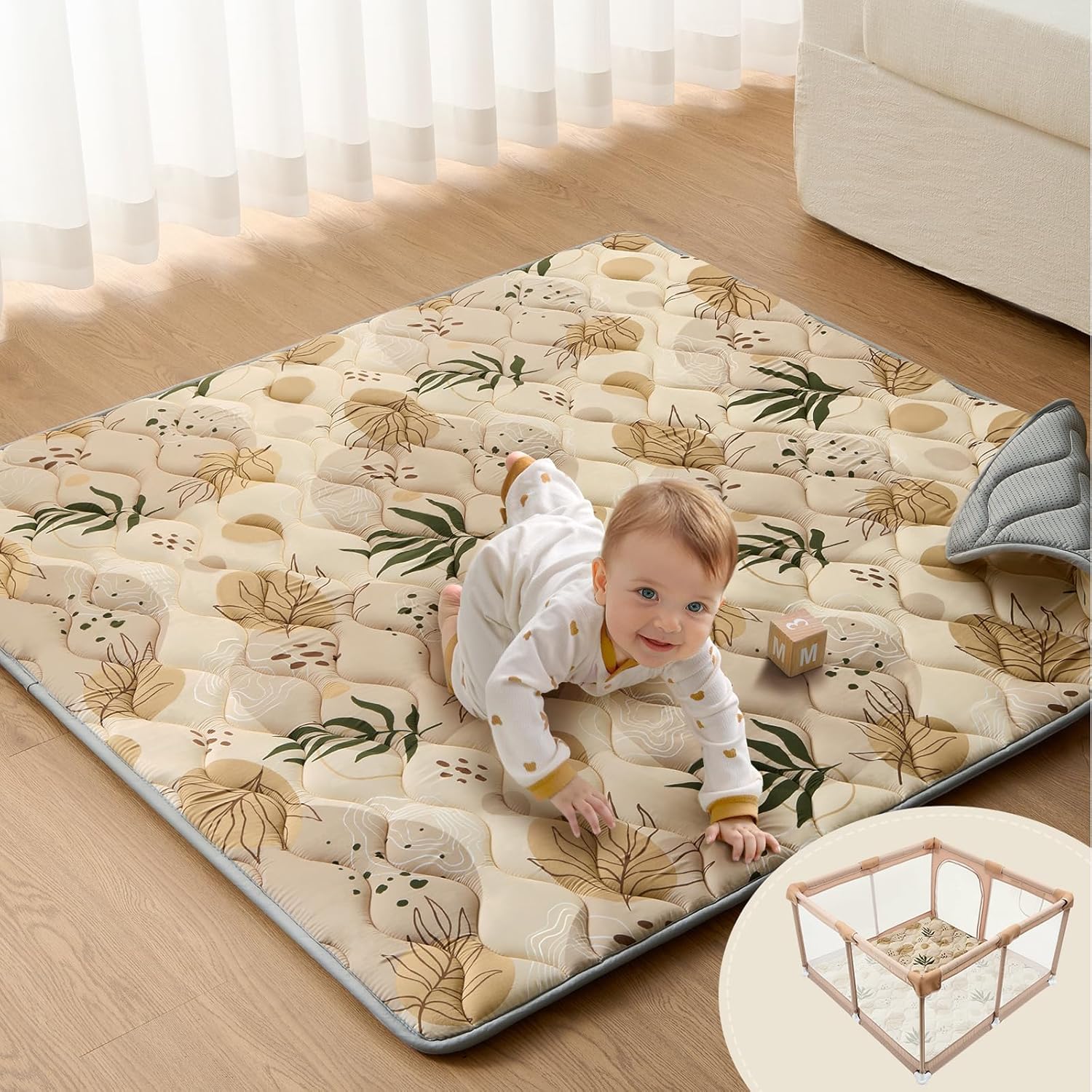 Blissful Diary Baby Play Mats for Floor, 50×50 Playpen Mat, Thick Cushioning Padding Foam Playmat for Baby and Toddlers Infants, Non-Slip & Machine Washable, Earth Tones Design