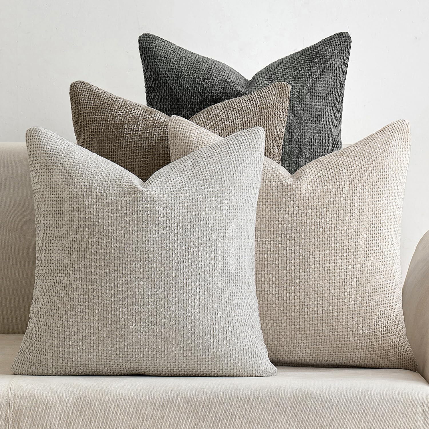 MIULEE Pack of 4 Couch Throw Pillow Covers 18×18 Inch Neutral Soft Decorative Chenille Pillow Covers Farmhouse Boho Cushion Covers for Mid Century Modern Spring Home Decor Sofa Bedroom Living Room