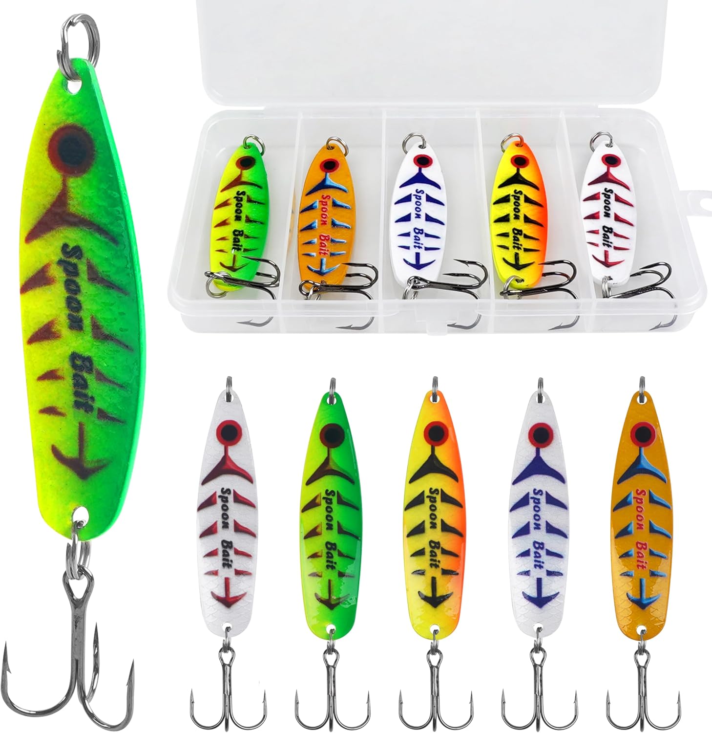 Fishing Spoons Lures Trout Spoons Fishing Lures Flutter Casting Trolling Spoons with Treble Hook Metal Jigging Casting Lure for Trout Bass Pike Salmon Walleye Saltwater Freshwater