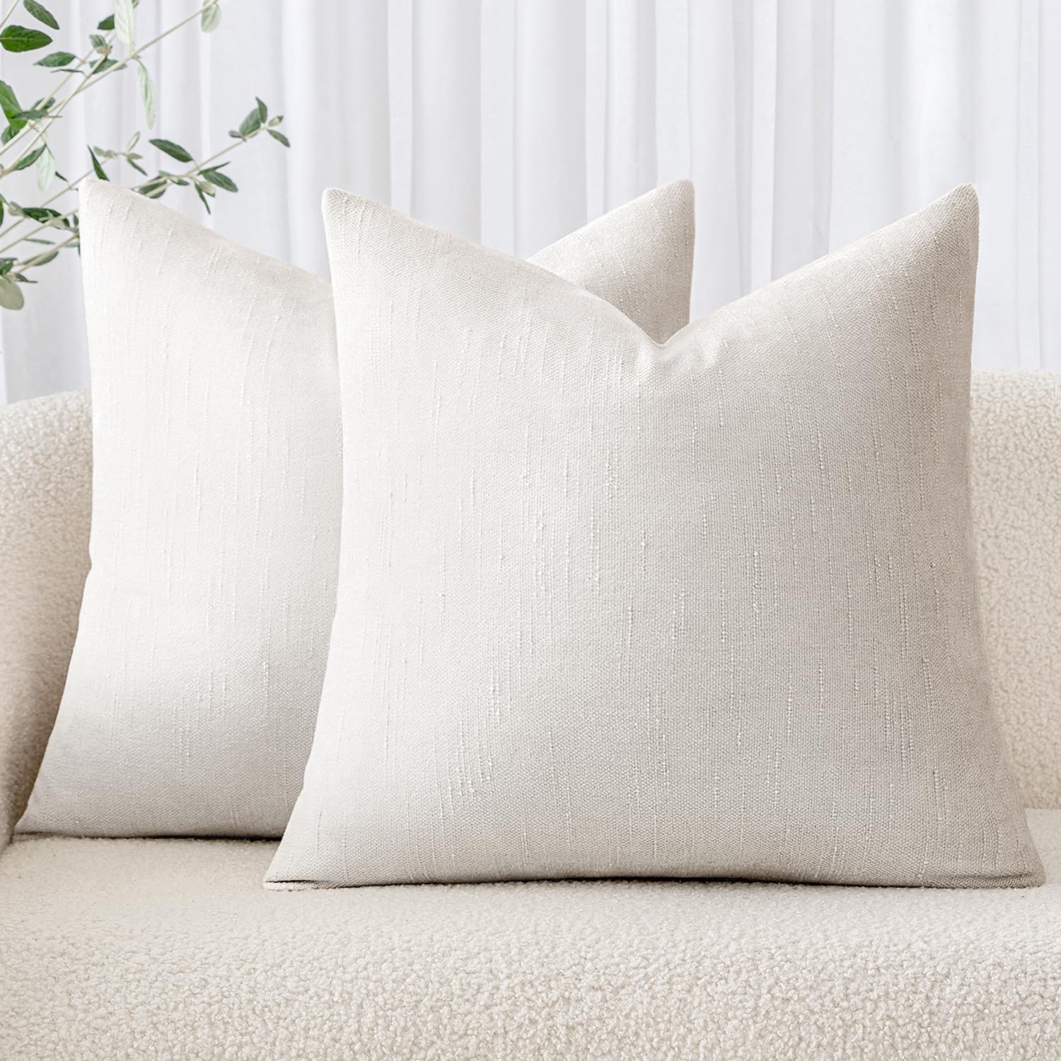 MIULEE Pack of 2 Decorative Throw Pillow Covers Soft Chenille Throw Pillows Solid Textured Cushion Covers for Couch Sofa Bedroom Living Room 18×18 Inch,White