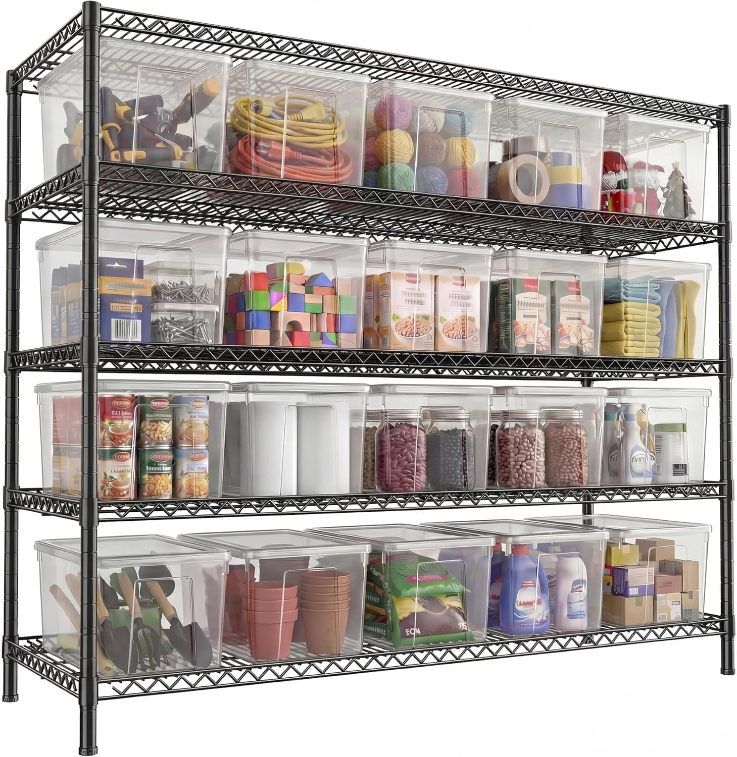REIBII 3200LBS Storage Shelves 55.5″ W Garage Shelving Heavy Duty 5 Tier Adjustable Wire Shelving Unit Metal Shelving for Garage Pantry Commercial Basement,55.5″ W X 18”D X 71″ H