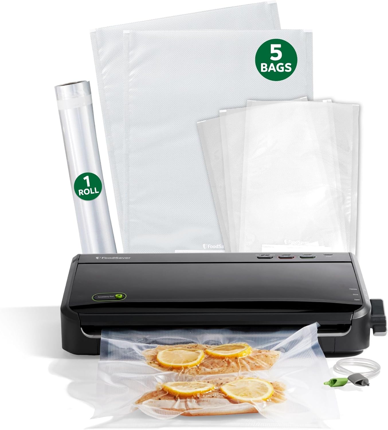 FoodSaver Vacuum Sealer Machine, Automatic Bag Detection, Sous Vide Friendly, with sealer bags, roll, handheld vacuum sealer, black