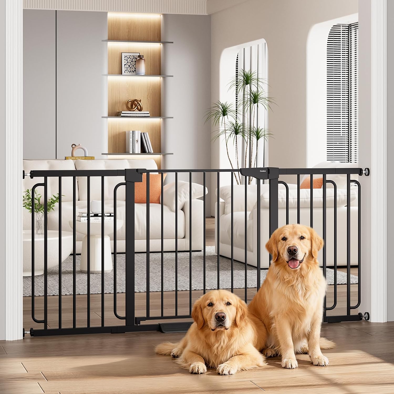 Cumbor Extra Wide Baby Gate, 36.6-69″ Walk-Through Dog Gate for Stairs, Doorways & Hallways, 30.5“ Tall, Auto-Close & Dual-Swing Safety Child Gate Indoor, Easy Install Pressure-Mounted Pet Gate, Black