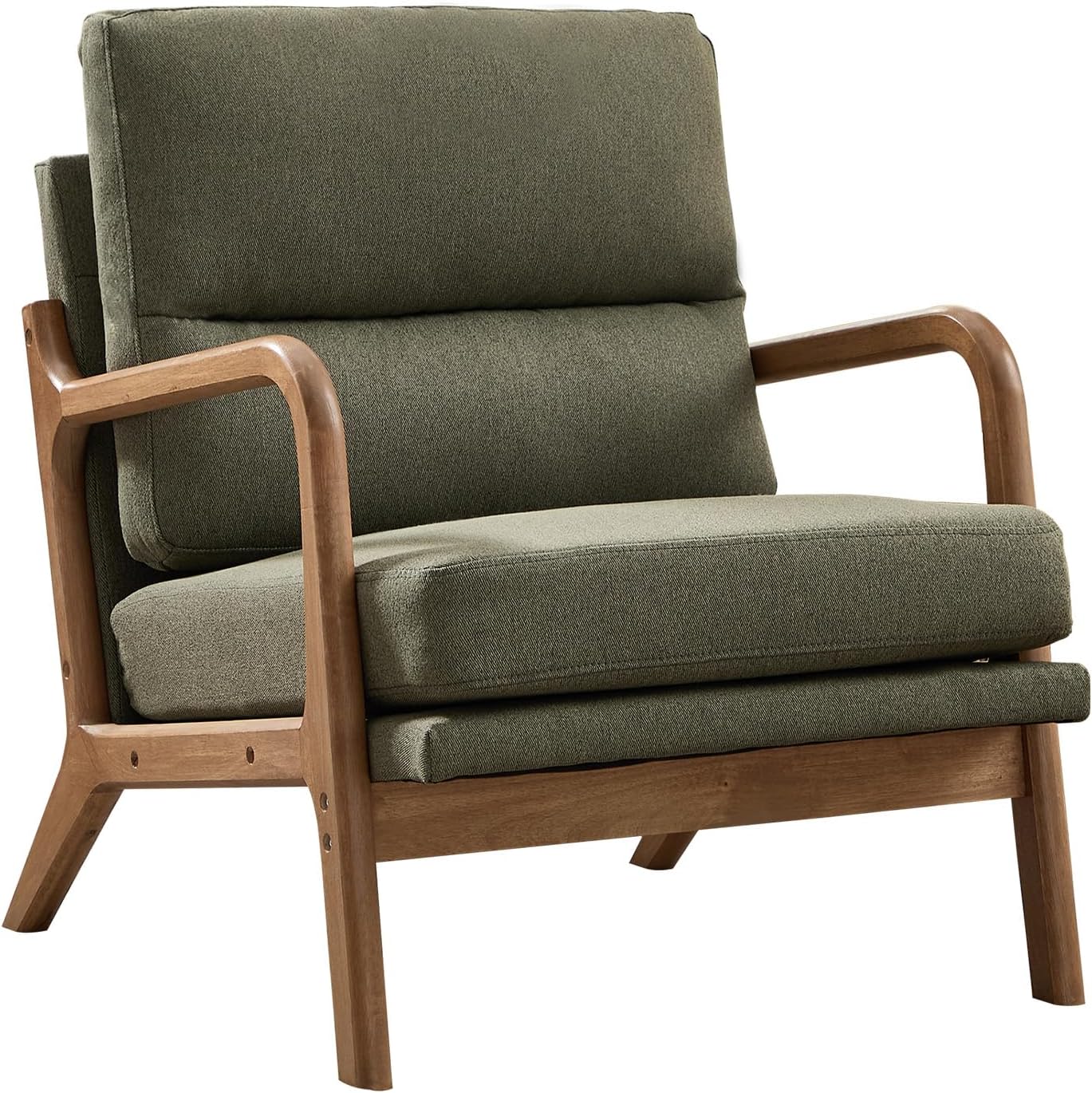 CANMOV Mid Century Accent Chair, Modern Living Room Chairs with Solid Wood Frame, Reading Relaxing Armchair for Adults, Lounge Chair for Living Room, Bedroom, Waiting Room-Green
