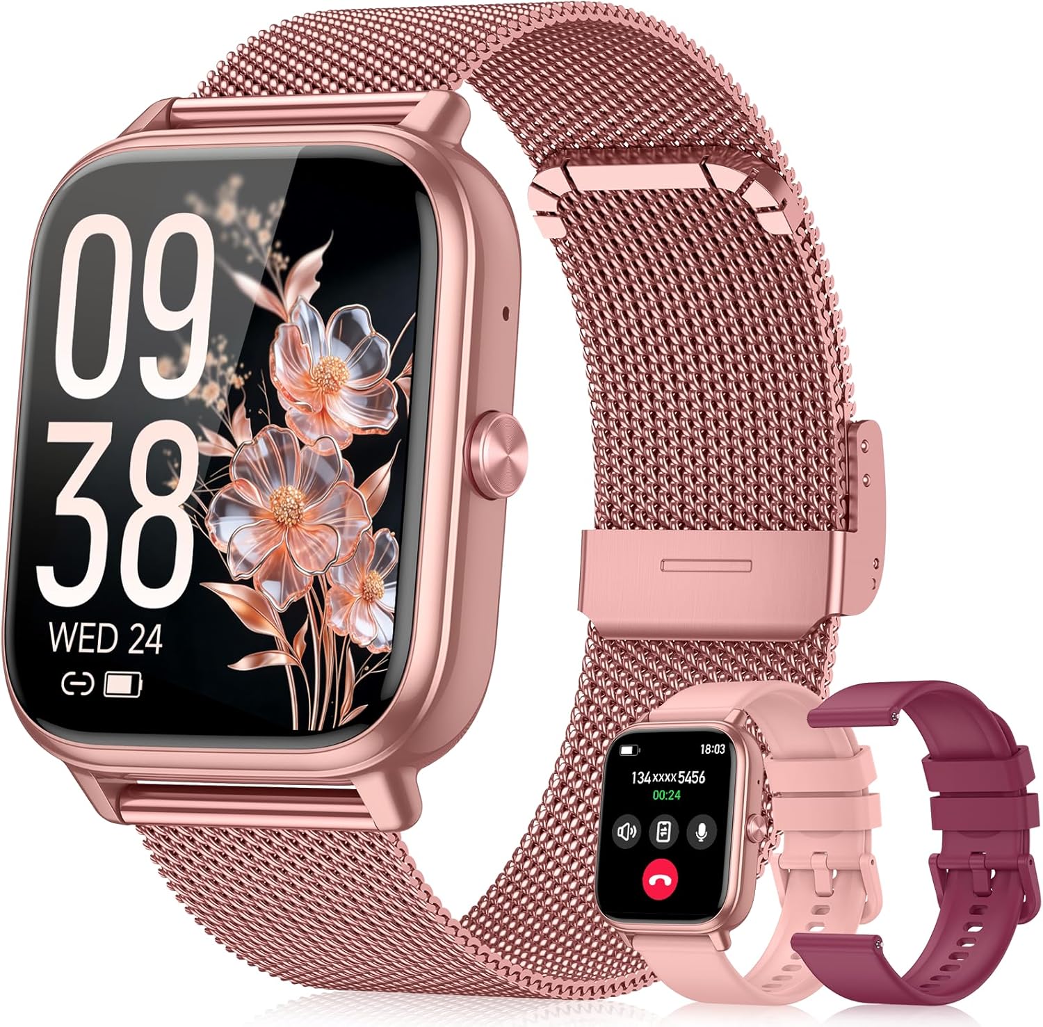 Smart Watch for Women Men- Answer/Make Call, Fitness Step Tracker Watch with Sleep Monitor/Activity Counter/110+ Sport Mode, Smartwatch for Andriod iPhone iOS Compatible (Modern, Pink, 1.83)