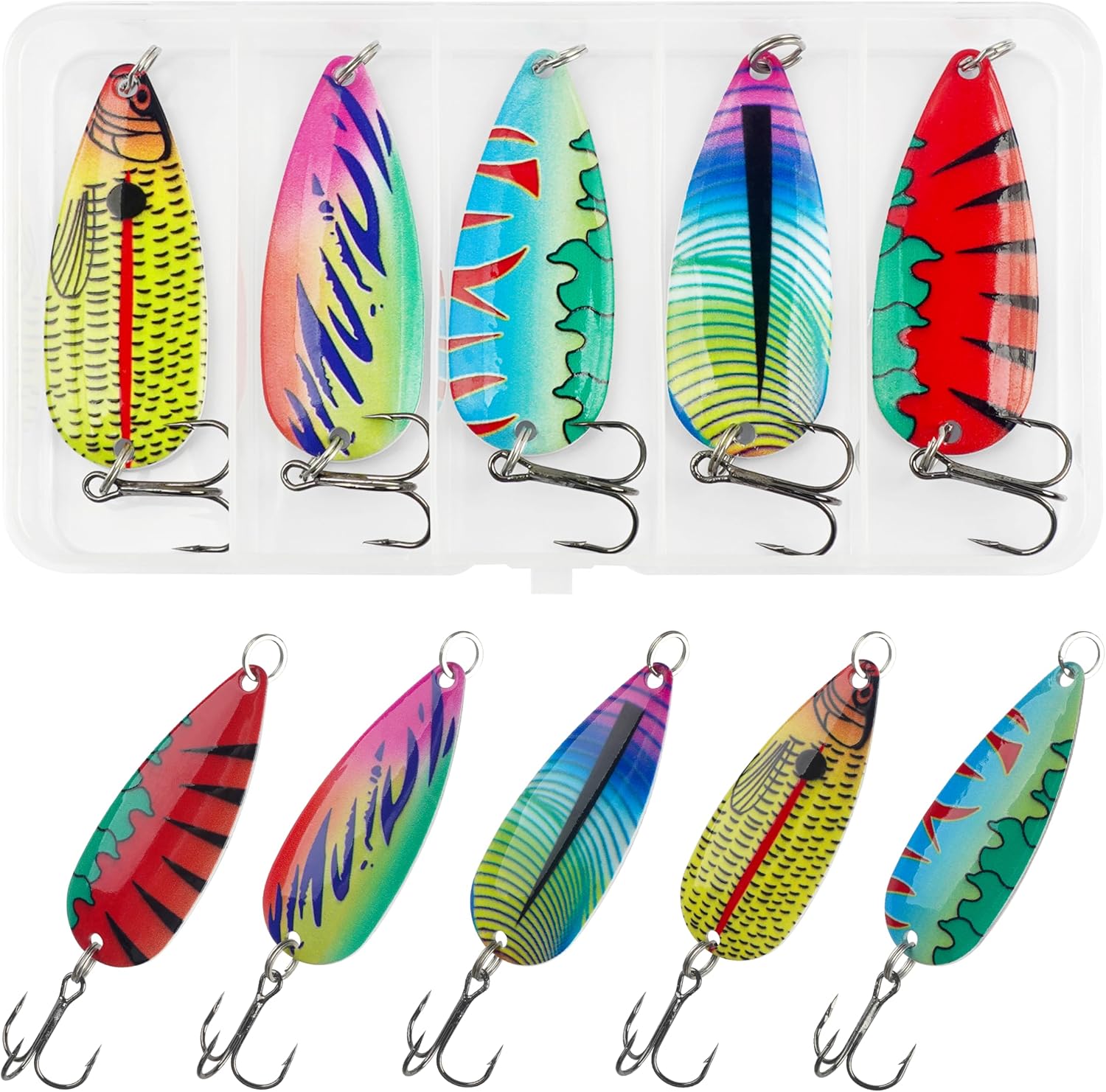Fishing Spoons Lures Trout Spoons Fishing Lures Flutter Casting Trolling Spoons with Treble Hook Metal Jigging Casting Lure for Trout Bass Pike Salmon Walleye Saltwater Freshwater