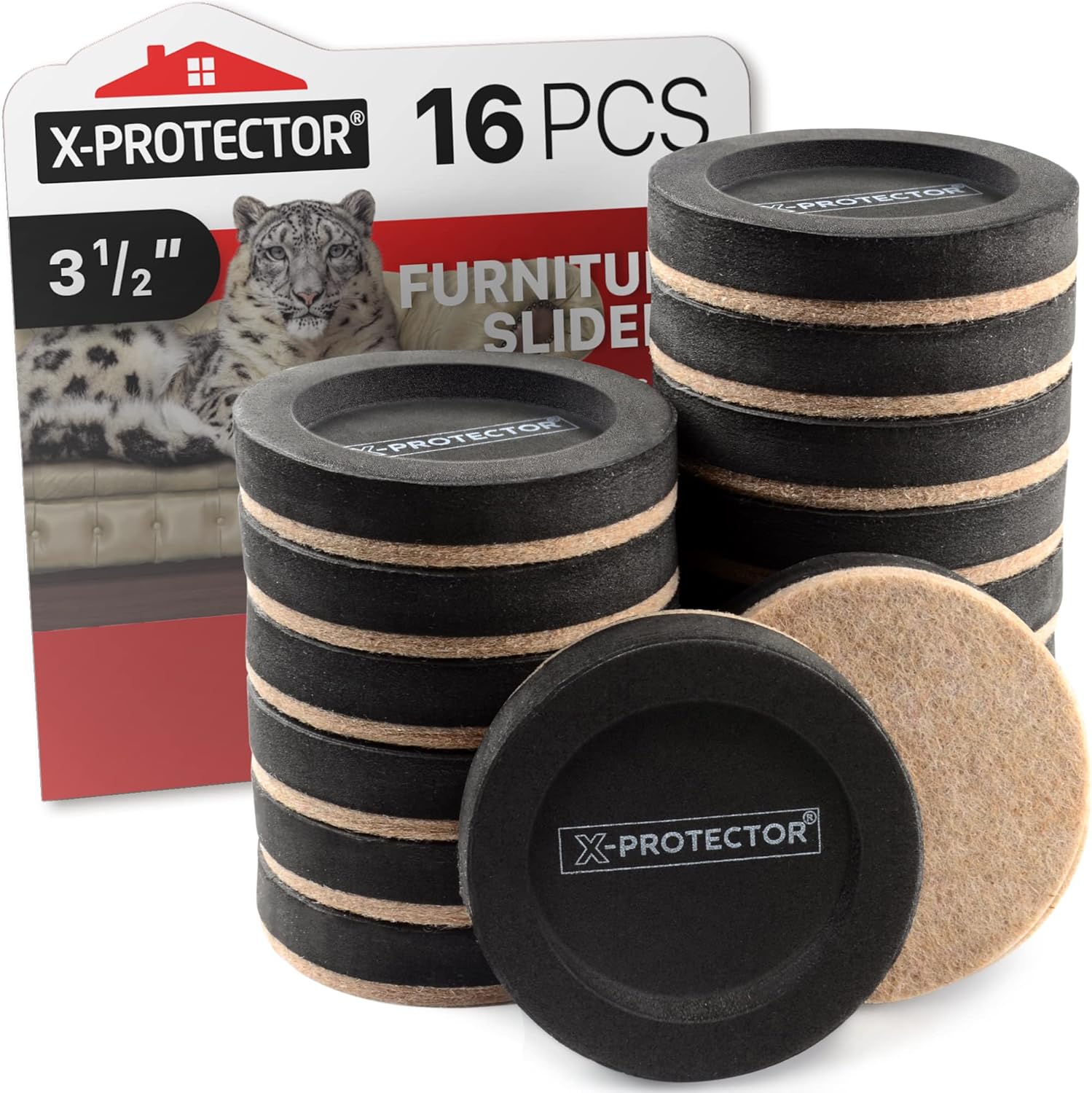 Felt Furniture Sliders for Hardwood Floors X-PROTECTOR 16 PCS 3 ½” – Furniture Slider with Unique Design – Heavy-Duty Furniture Movers for Hard Surfaces – Felt Sliders – Move Your Furniture Easily!
