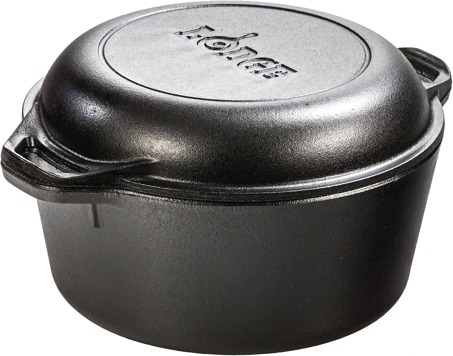 Lodge Cast Iron Double Dutch Oven 5 Quart – Pre-Seasoned 2-in-1 Cast Iron Cookware – Pot & Skillet Combo – Even Heat Retention – Oven-Safe, Versatile Pot