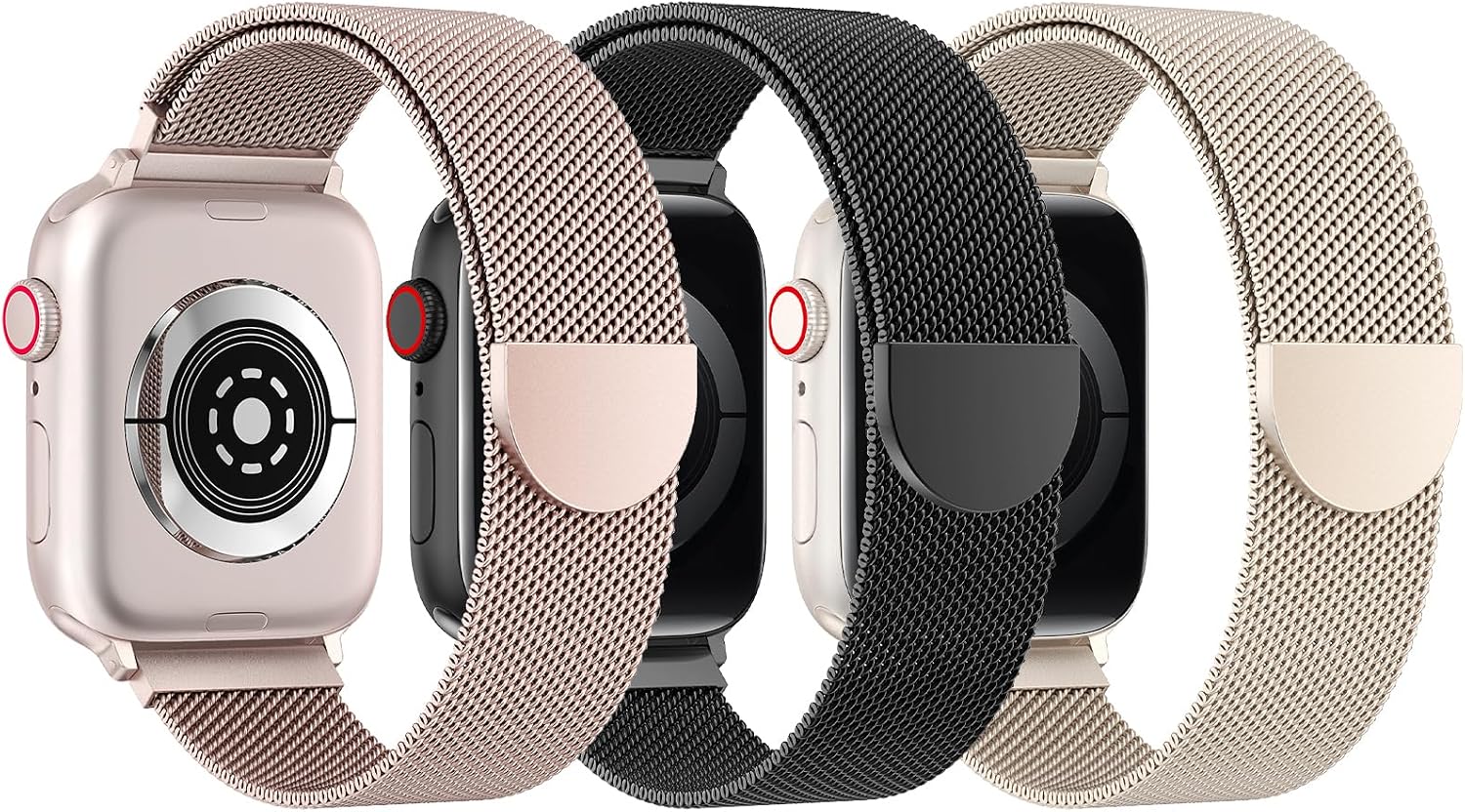BELONGME 3 Pack Mesh Loop Compatible with Apple Watch Bands for Women Men 40mm 41mm 38mm 42mm 44mm 45mm 49mm 46mm Series 11 10 9 8 7 6 5 4 Ultra3 SE3 2, Stainless Steel Metal Magnetic Strap for iWatch