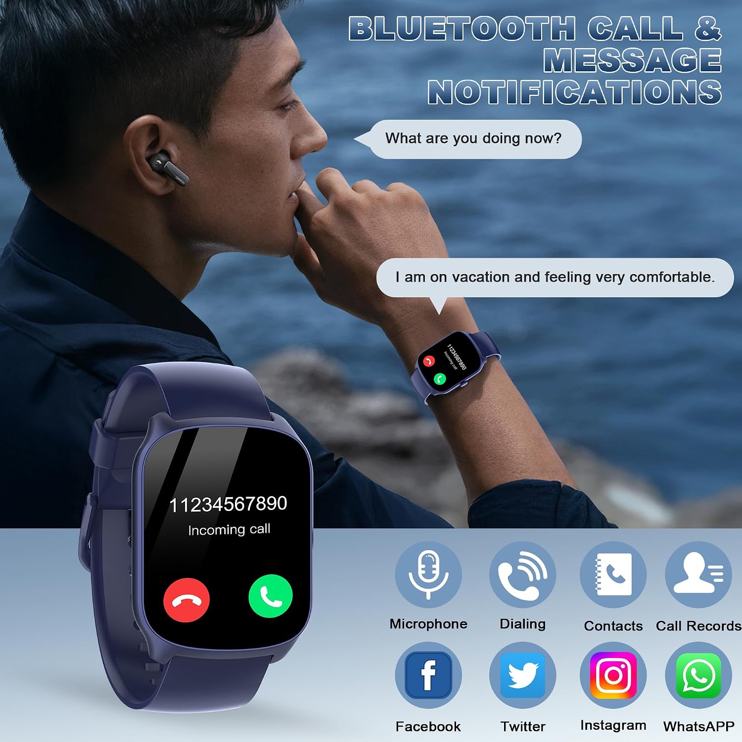 Smart Watch for Men Women, 1.95” HD Curved Screen Smartwatch(Answer/Make Call), Fitness Tracker with 112 Sport Modes, IP68 Waterproof Fitness Watch with Heart Rate/Sleep Monitor/Pedometer, Blue