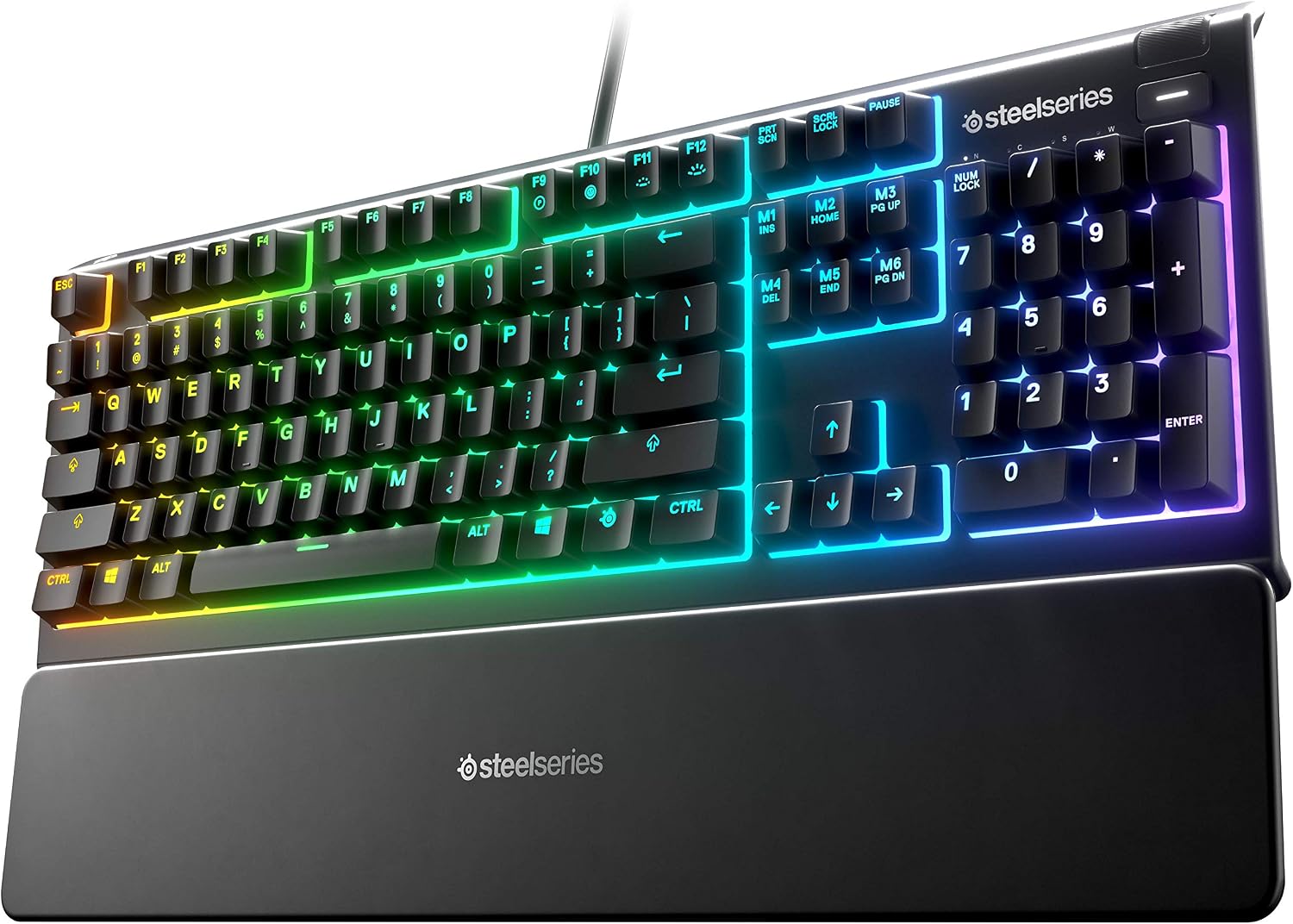 SteelSeries Apex 3 RGB Gaming Keyboard – 10-Zone RGB Illumination – IP32 Water Resistant – Premium Magnetic Wrist Rest (Whisper Quiet Gaming Switch) (Renewed)