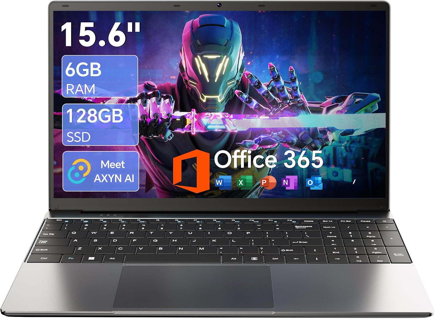 15.6” AI Laptop with Office 365 6GB RAM 128GB SSD Win 11 Laptops | 7000mAh Battery, IPS FHD, 180°Viewing, Quad-Core Processor, Type-C, WiFi 5, Portable Thin Business Student Laptops