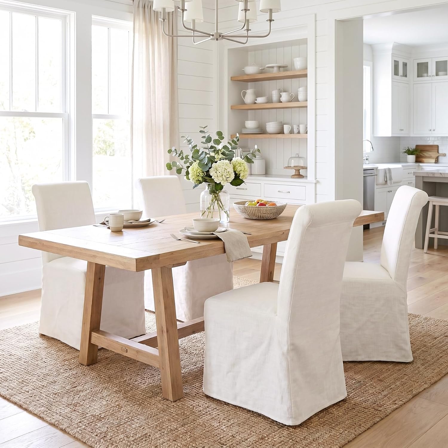 chairus Slipcovered Parsons Dining Chairs Set of 4, Upholstered Dining Room Chairs with Washable Linen Cover & High Back, Modern Farmhouse Wooden Side Kitchen Chairs, Cream White