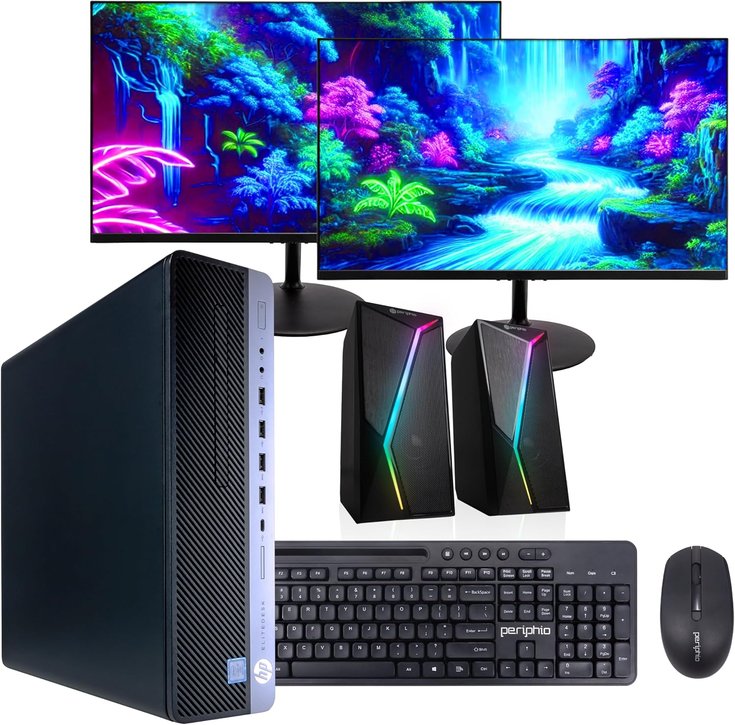 HP EliteDesk 800G4 PC | Windows 11 Pro | Intel i5-8500 | 16GB RAM 1TB SSD | New Dual 24″ LCDs | RGB Speakers | Home or Office Computer | Internal WiFi 6 AX200 + BT (Renewed)