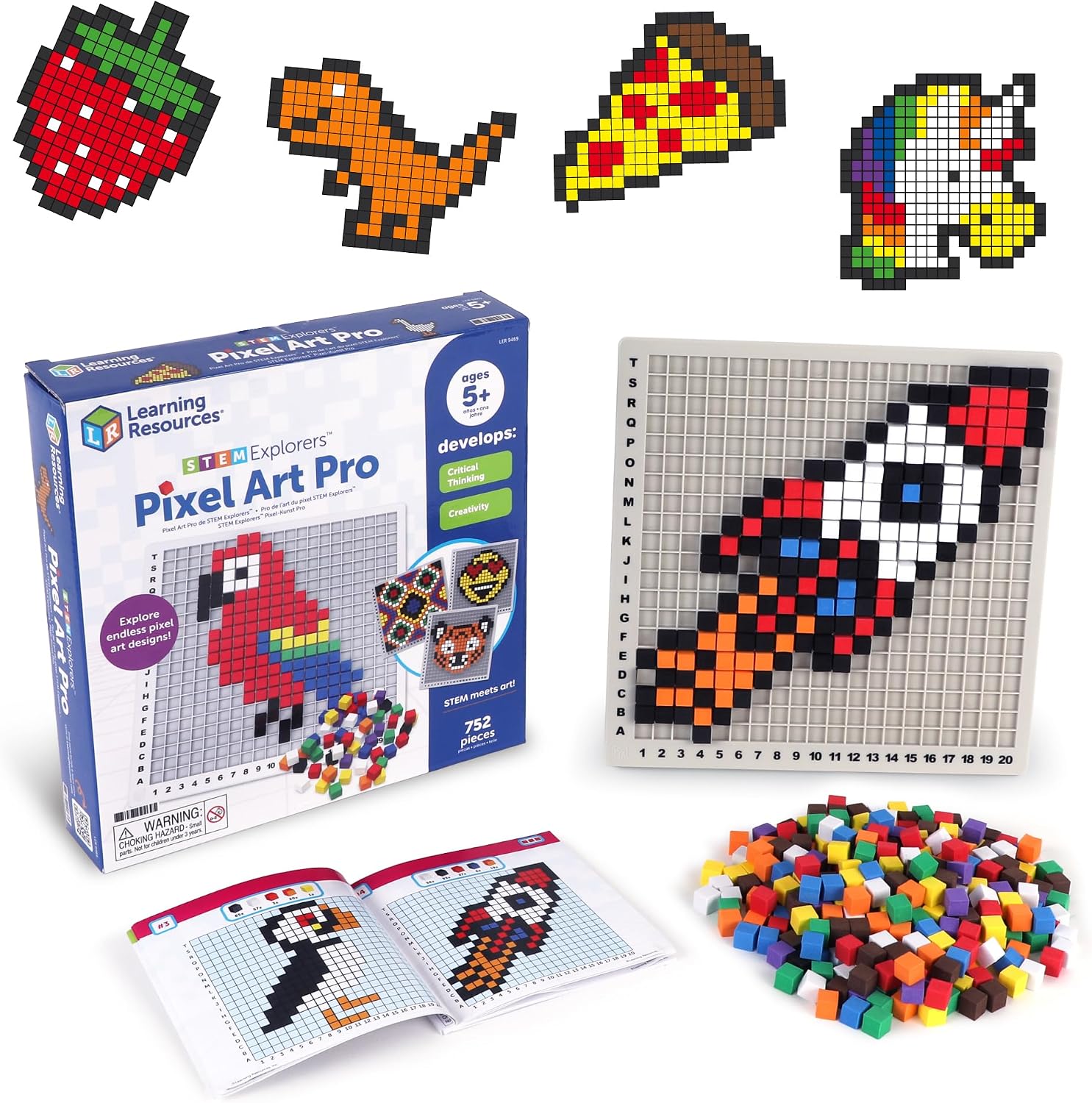 Learning Resources STEM Explorers Pixel Art Pro – Critical Thinking, Math Manipulatives, Problem Solving Skills, Pattern Blocks, Brain Games, Montessori, Fine Motor Skills, Gifts for Boys and Girls