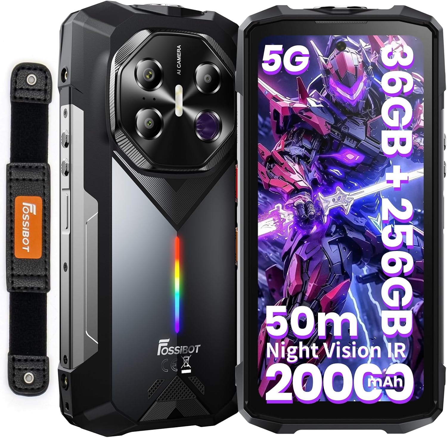 FOSSIBOT F113 5G 20000mAh/33W Rugged Phone Unlocked, 36GB+256GB/2TB, MediaTek Dimensity 7050+Android 15 Gaming Phone, 6.78″ FHD+120Hz Gorilla Glass, 50m Ultra-Long-Range 64MP 4K Night Camera