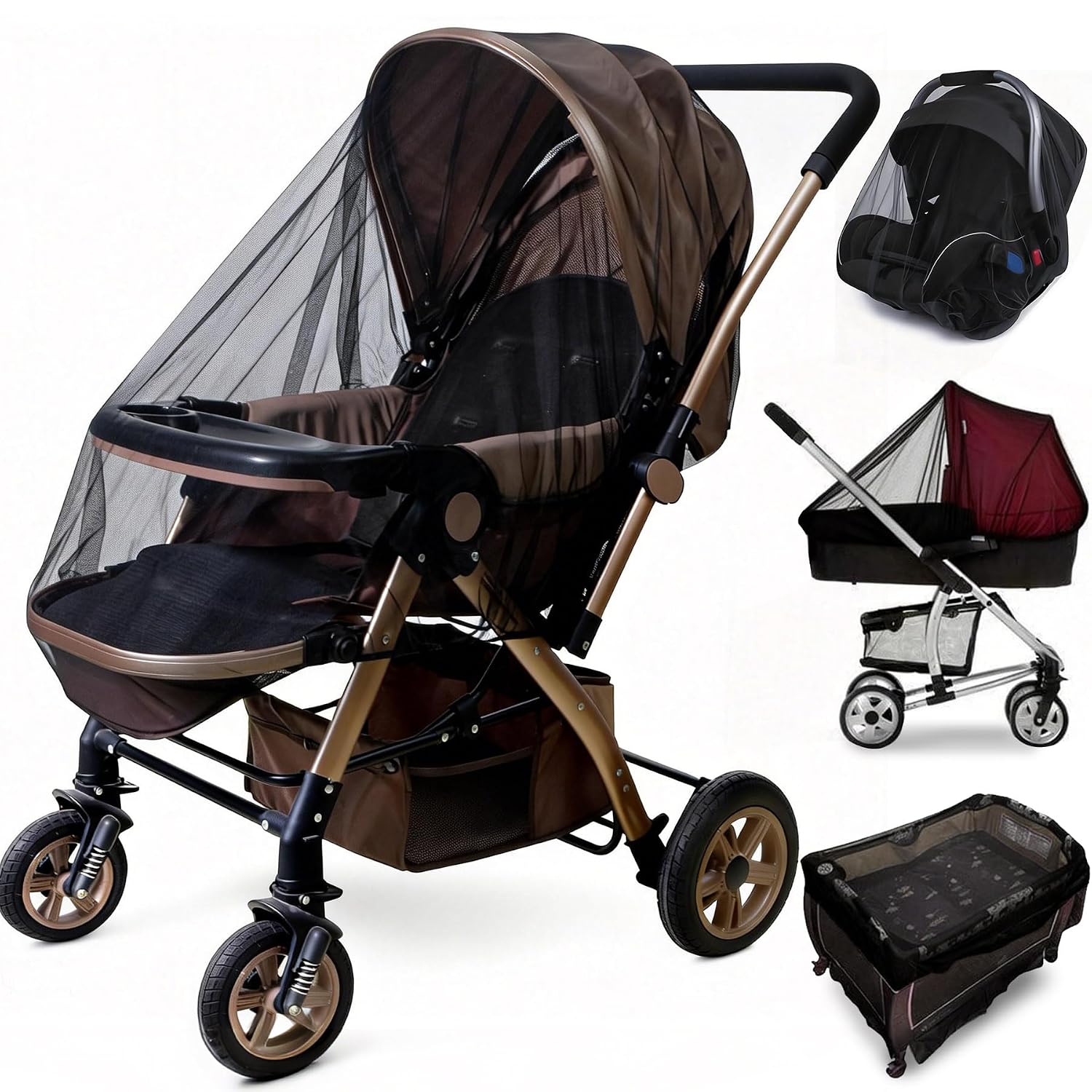 Baby Stroller Mosquito Net (2 Pack) – Durable Mesh Protection for Bassinets, Cradles, Playards, Pack N Plays & Portable Mini Cribs | Breathable Universal Fit Insect Barrier (Black)