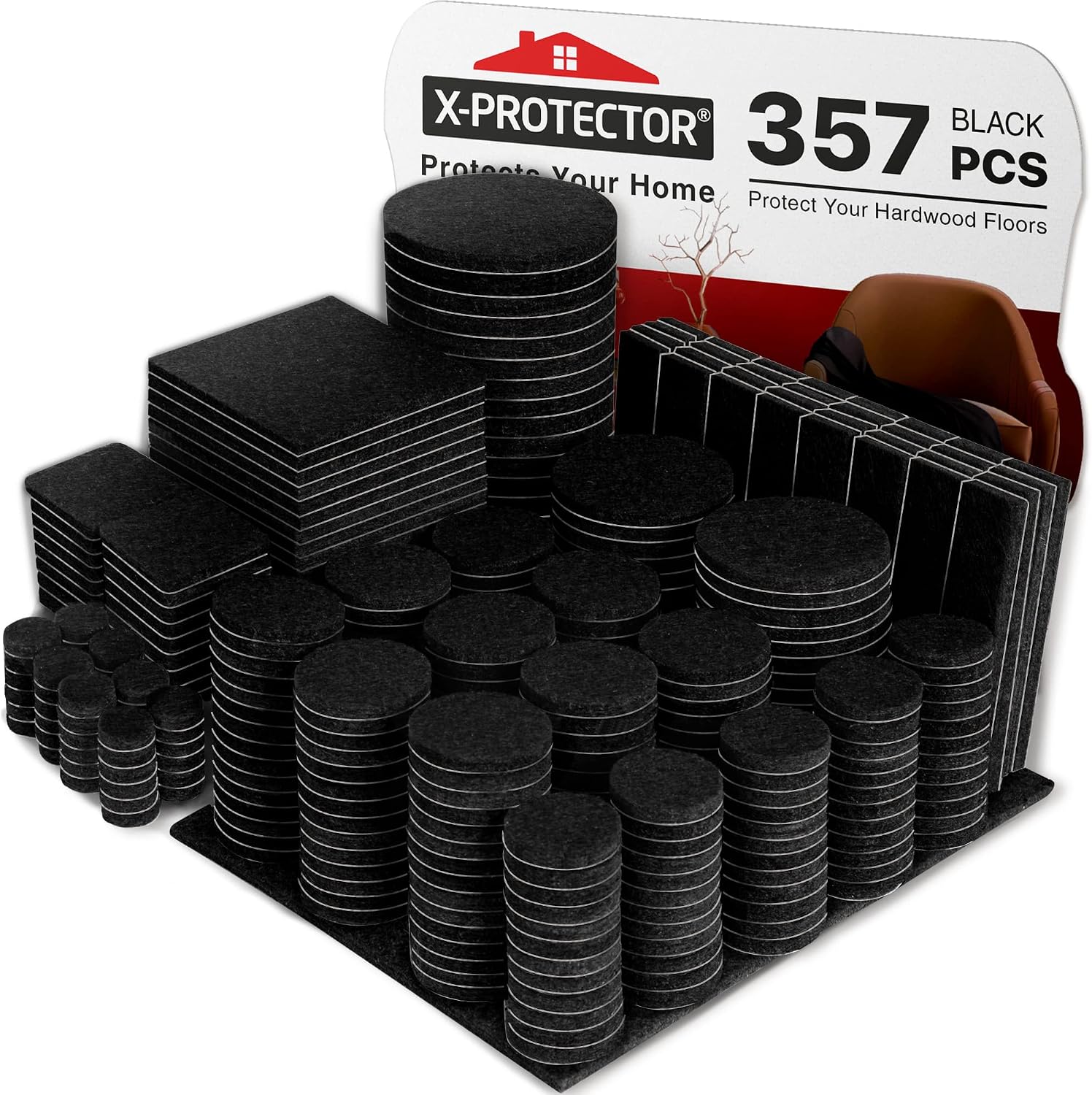 X-Protector 357 Pcs Black Felt Furniture Pads – Huge Quantity of Anti-Scratch, Heavy Duty Floor Protectors for Hardwood, Tile, Laminate – Suitable for Chairs, Tables, Sofa, Bed, Cabinet, Ottoman