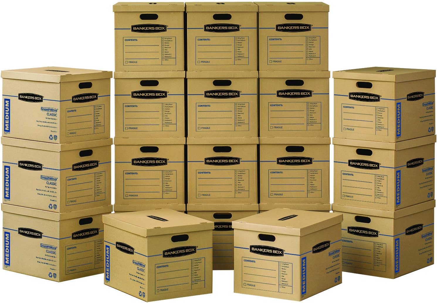 Bankers Box 20-Pack Medium Classic Moving Boxes with Reinforced Handles | Make packing faster with medium moving boxes that balance capacity, strength, and easy carrying.