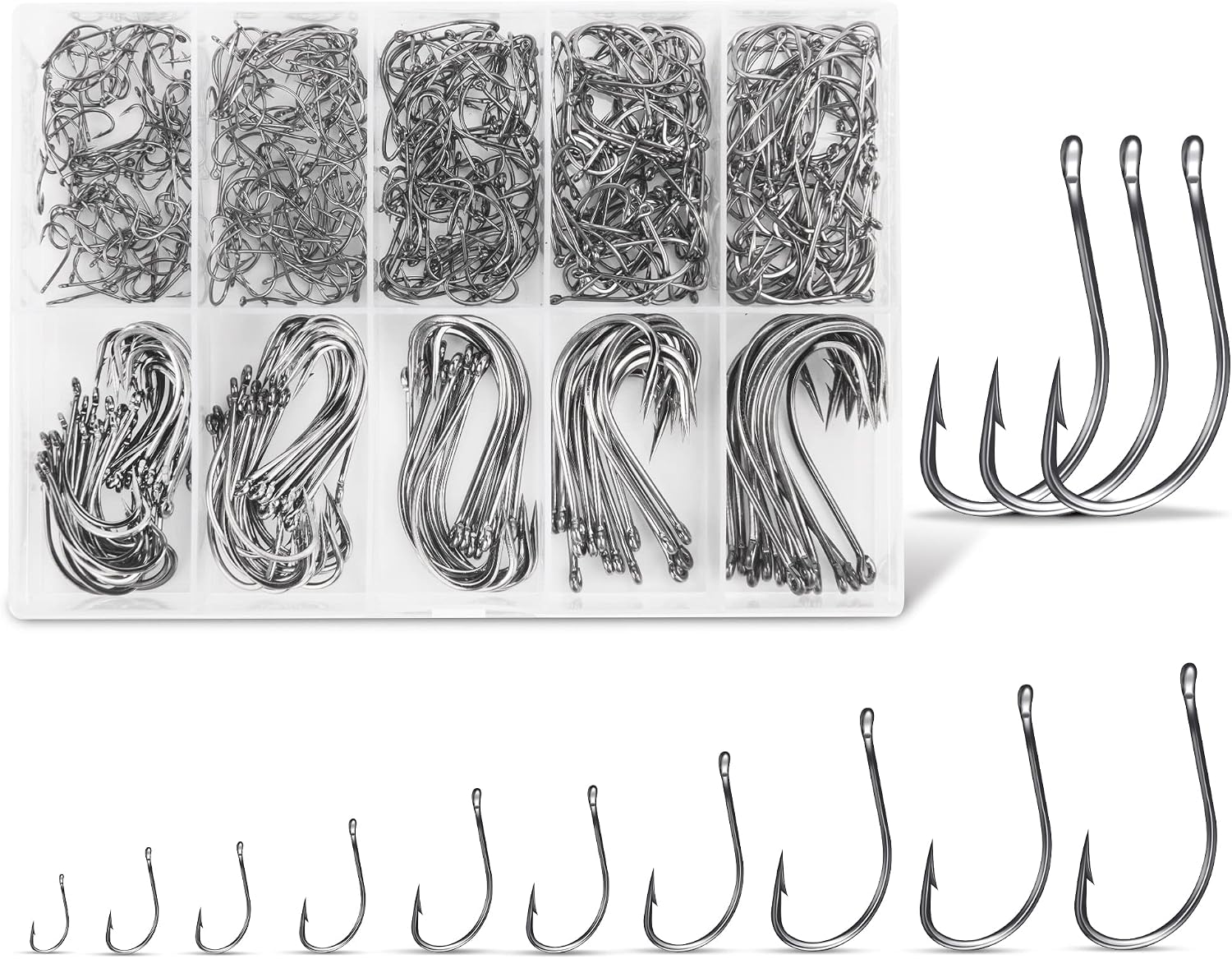 Carbon Steel Fishing Hooks 500Pcs/90Pcs, Circle Hooks Assortment for Saltwater Freshwater Ice Fishing, Salt Water Fish Hooks for Catfish Trout Bass Octopus Multi Size