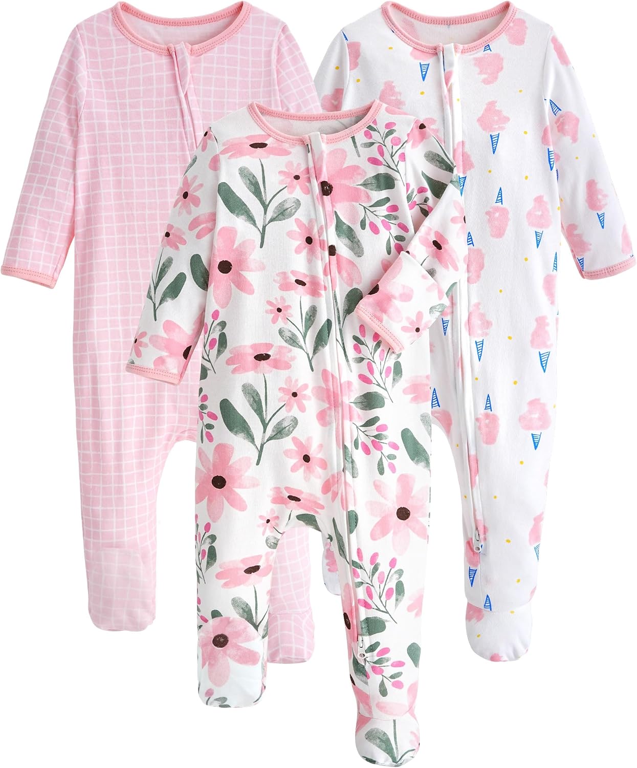 Yoofoss Baby Pajamas 100% Organic Cotton Baby Sleepers for Newborn 0-3 3-6 6-9 Months Boys Girl Clothes 3pcs Footed PJs